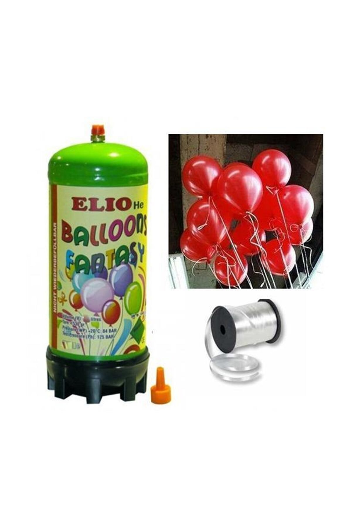 Parti Dolabı Helyum Gazı Tüp + 20 Adet Kırmızı Balon Metalik Uçan Balon + İpi