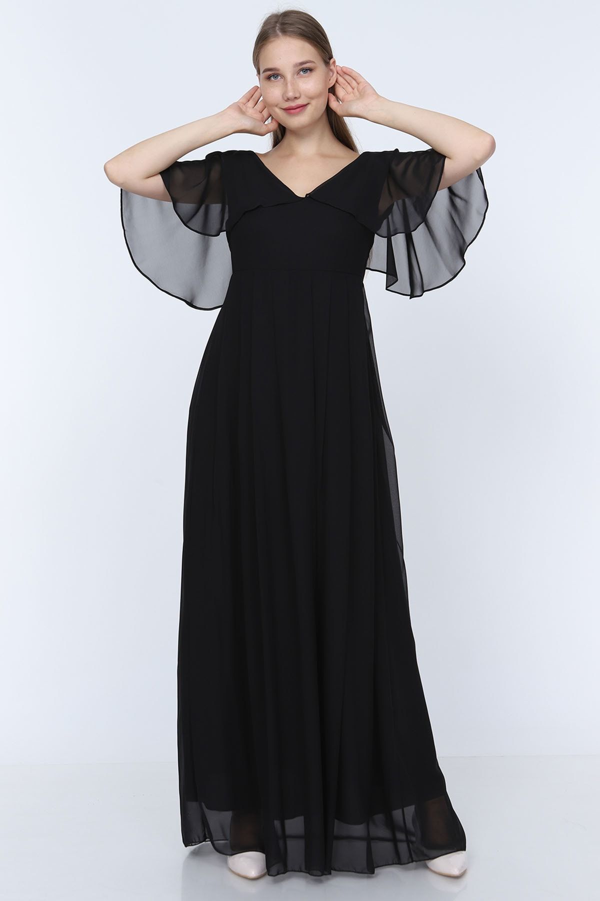 MODA LABİO Kadın Siyah Melek Kol Elbise ML020300X