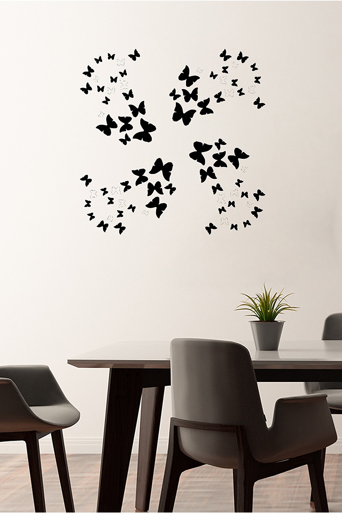 New Jargon Kelebek Şeklinde Oluşturulmuş Kelebekler 60x60 cm Duvar Sticker - Siyah
