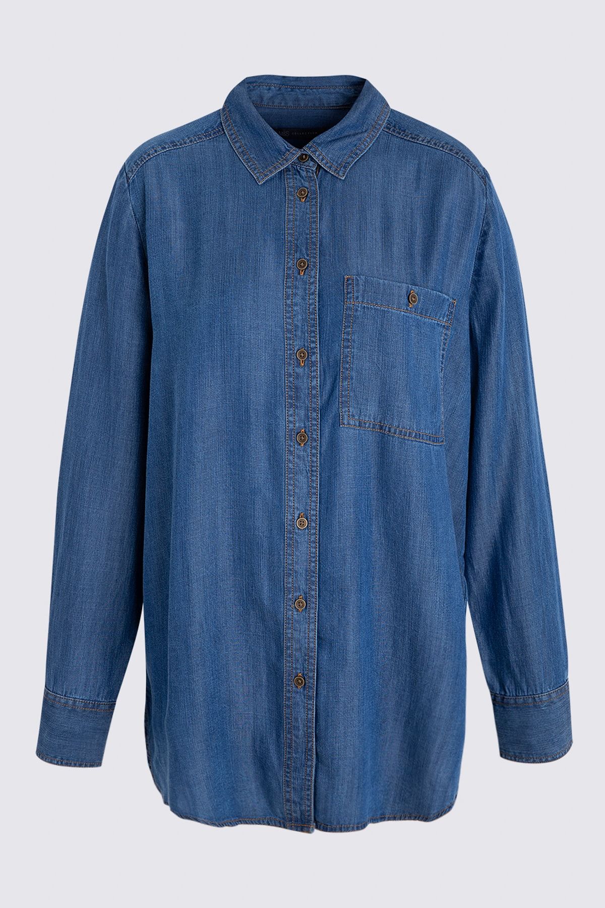 Marks & Spencer Kadın Mavi Uzun Kollu Tencel™ Gömlek T43003555X