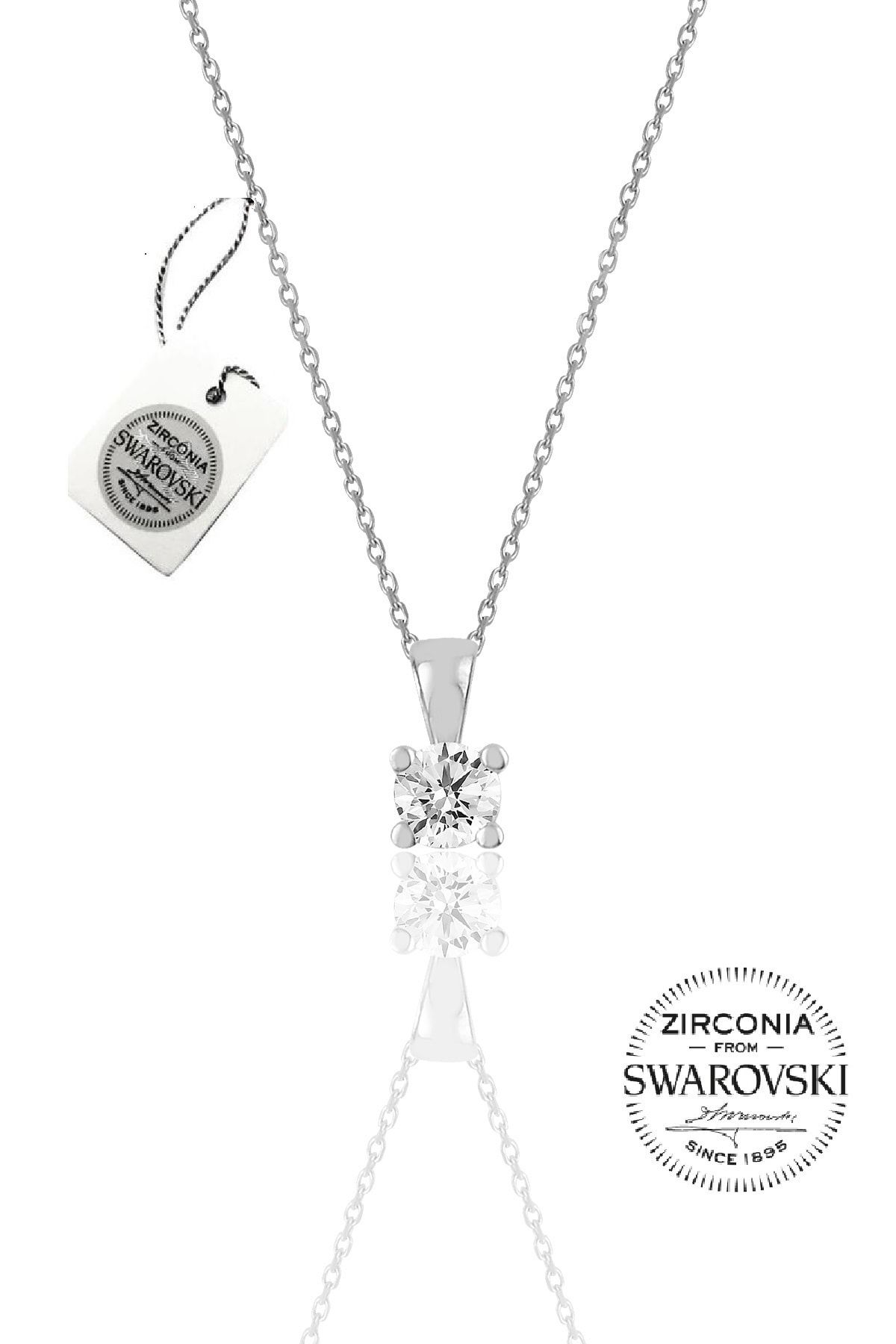 Söğütlü Silver Kadın Gümüş Swarovski Tek Taş Kolye SGTL20505