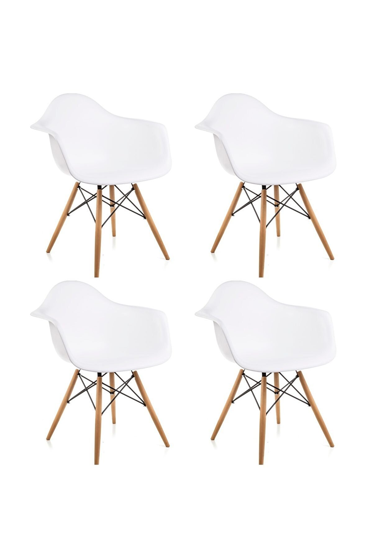 Dorcia Home Kolçaklı Beyaz Eames Sandalye - 4 Adet - Cafe Balkon Mutfak Sandalyesi