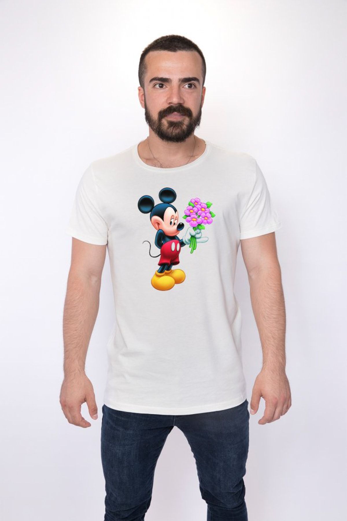 Angemiel Wear Sevgili Kombini Mickey Mouse Pamuklu Beyaz Sevgili Tişört A0088SET