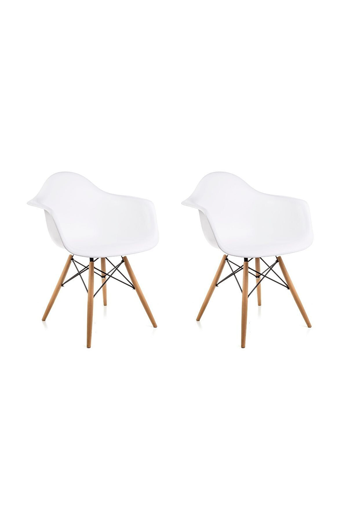 Dorcia Home Kolçaklı Beyaz Eames Sandalye - 2 Adet - Cafe Balkon Mutfak Sandalyesi