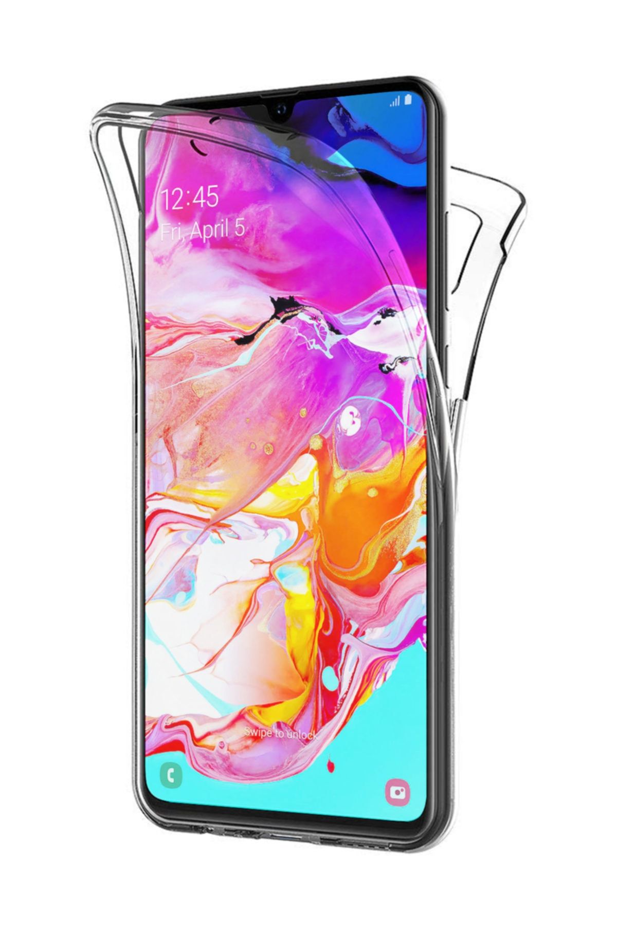 Telefon Aksesuarları Galaxy A70 Kılıf, Microsonic 6 Tarafı Tam Full Koruma 360 Clear Soft Şeffaf