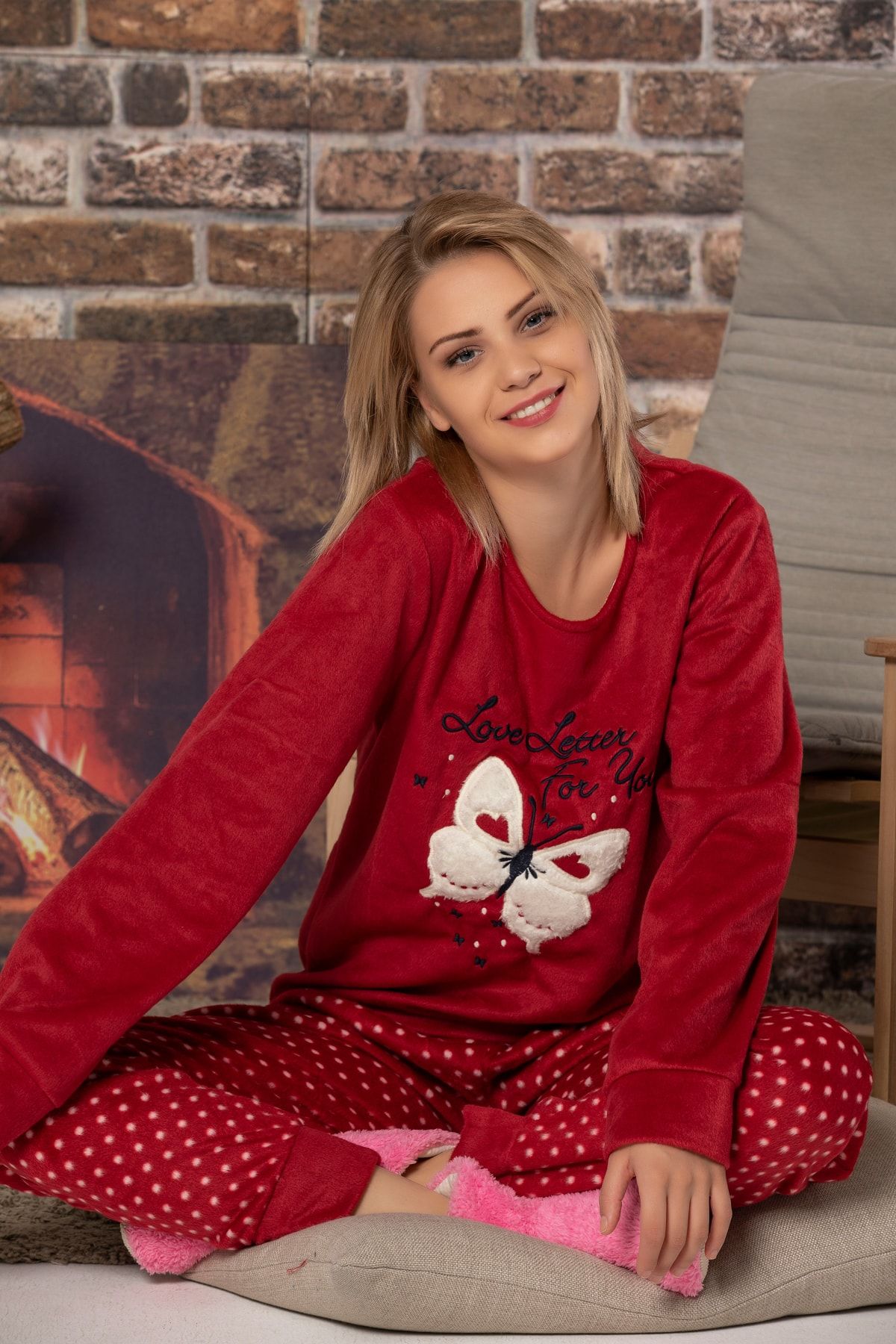 ELİTOL Kadın Kırmızı Softboa Welsoft Pijama Takımı