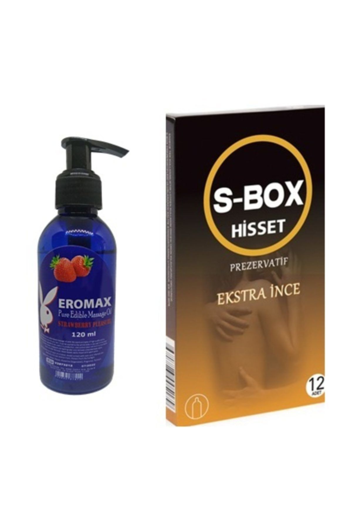 Eromax Çilek Aromalı Masaj Yağı Kayganlaştırıcı Yağ + Ekstra Ince Prezervatif 1 Kutu