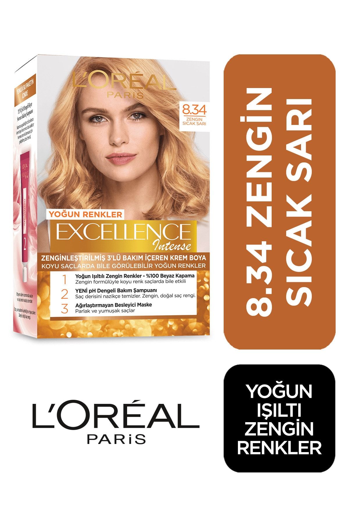 L'Oreal Paris Saç Boyası - Excellence Intense 8.34 Zengin Sıcak Sarı 3600522822295