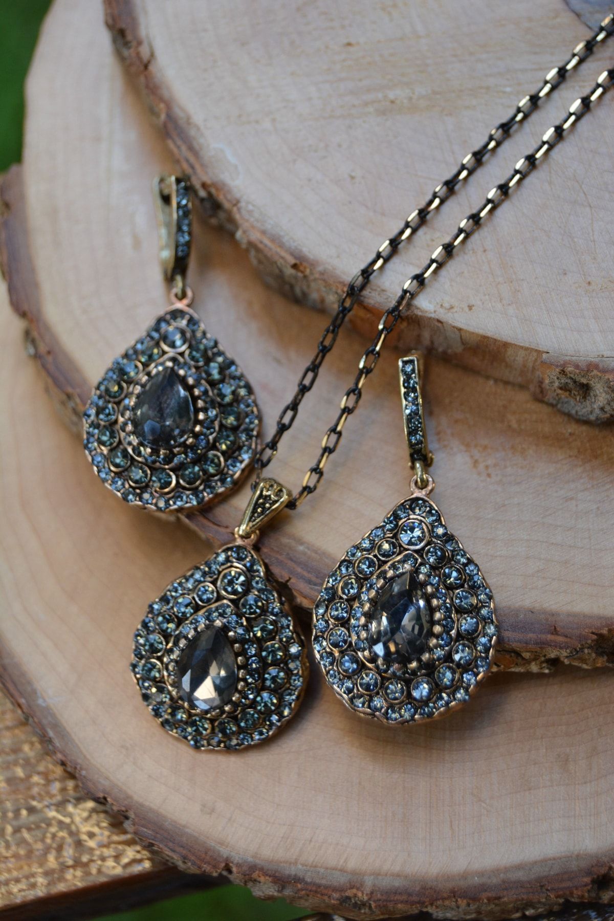 Stoneage Jewellery Zirkon Taşlı Otantik Bayan Kolye Küpe Set