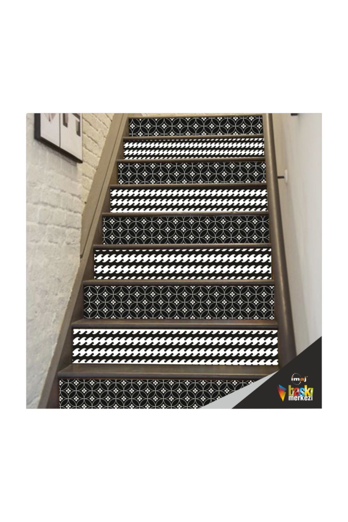 Bigaimaj Merdiven Sticker Folyo Kaplama  5 Adet Siyah-beyaz (18cm X 120cm)
