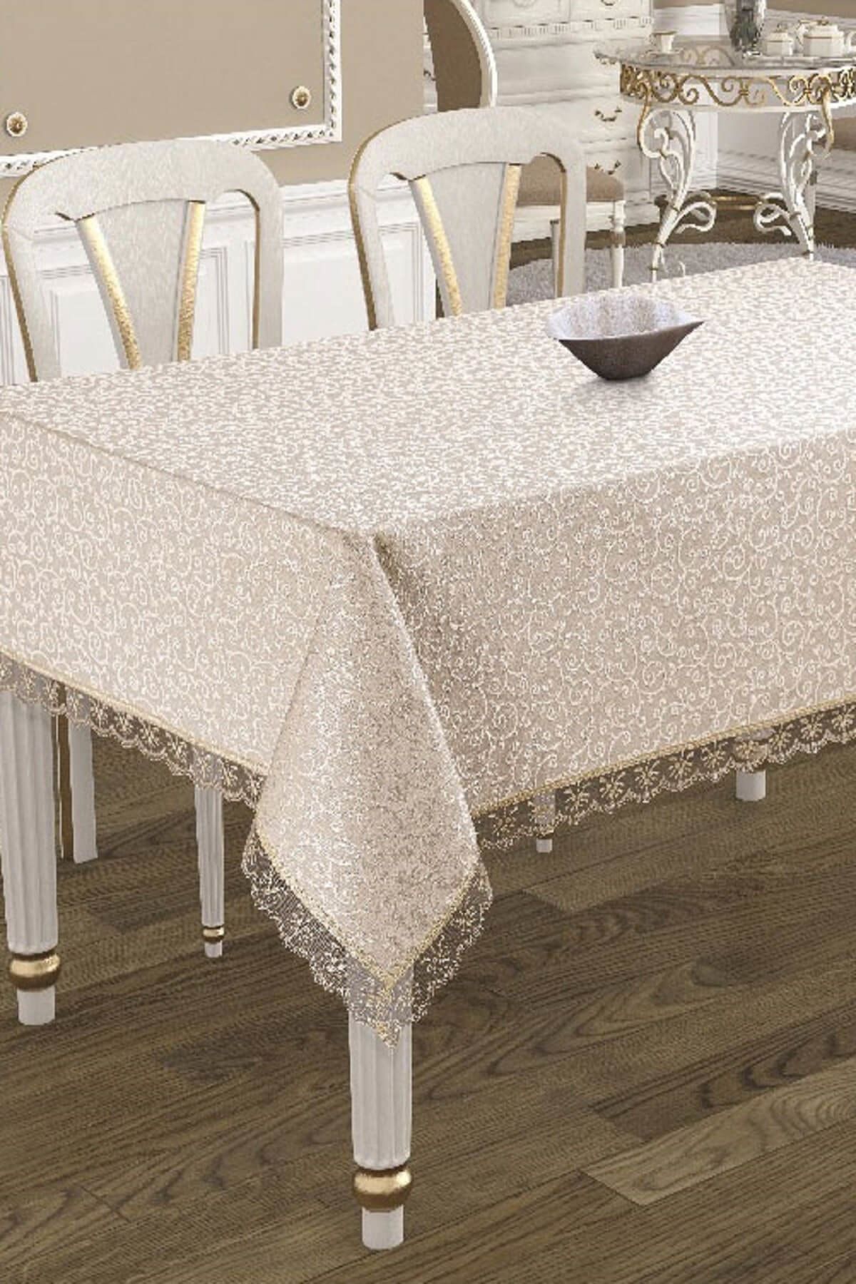Çt Çeyizci Tekstil Fransız Güpürlü Masa Örtüsü Kapuçino Tablecloth