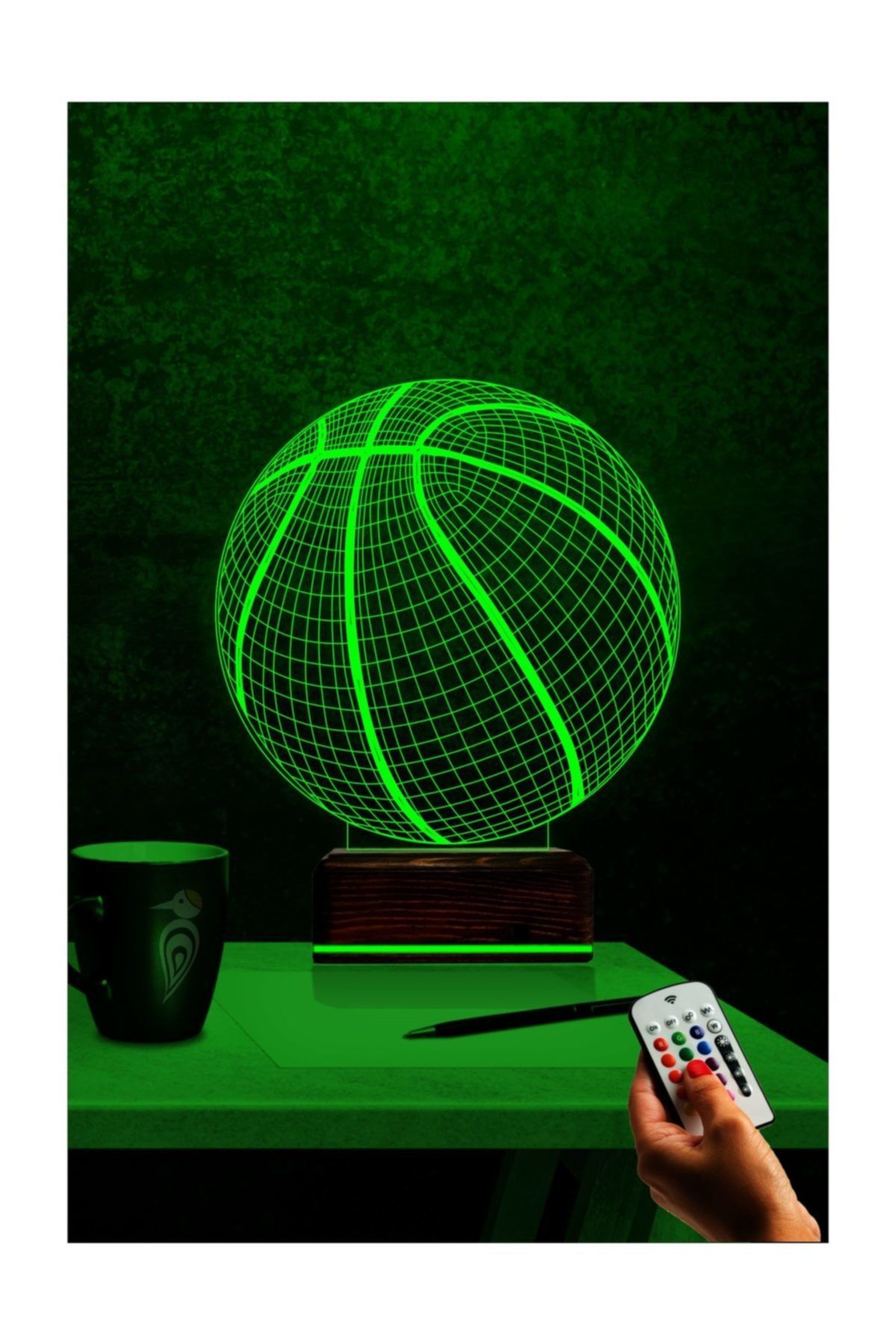 TahtaModa 3d Ilizyon Led Lamba Masa Gece Lambası 16 Renk Kumandalı Basketbol Topu