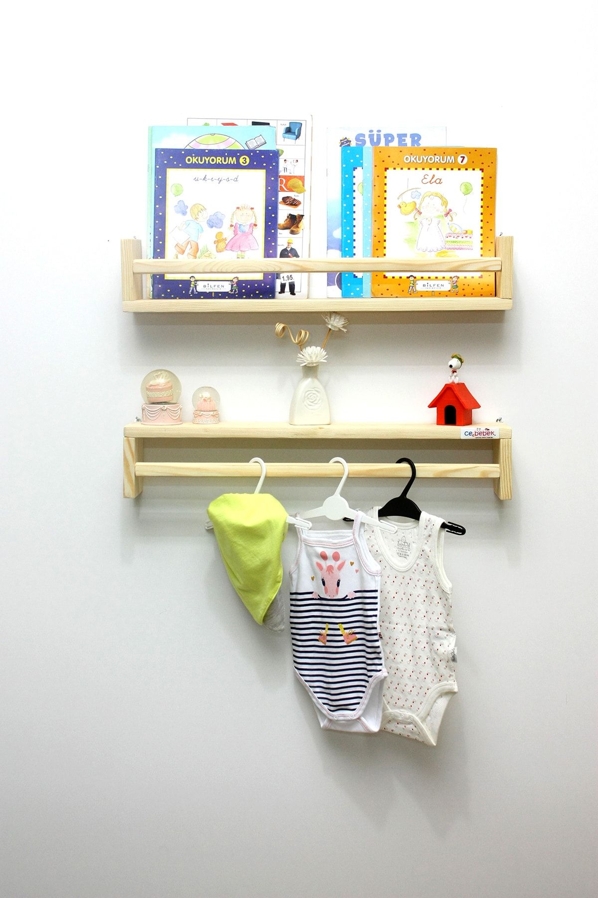 Ceebebek 2�Li Montessori Kitaplık Askılık 60 Cm Duvar Rafı