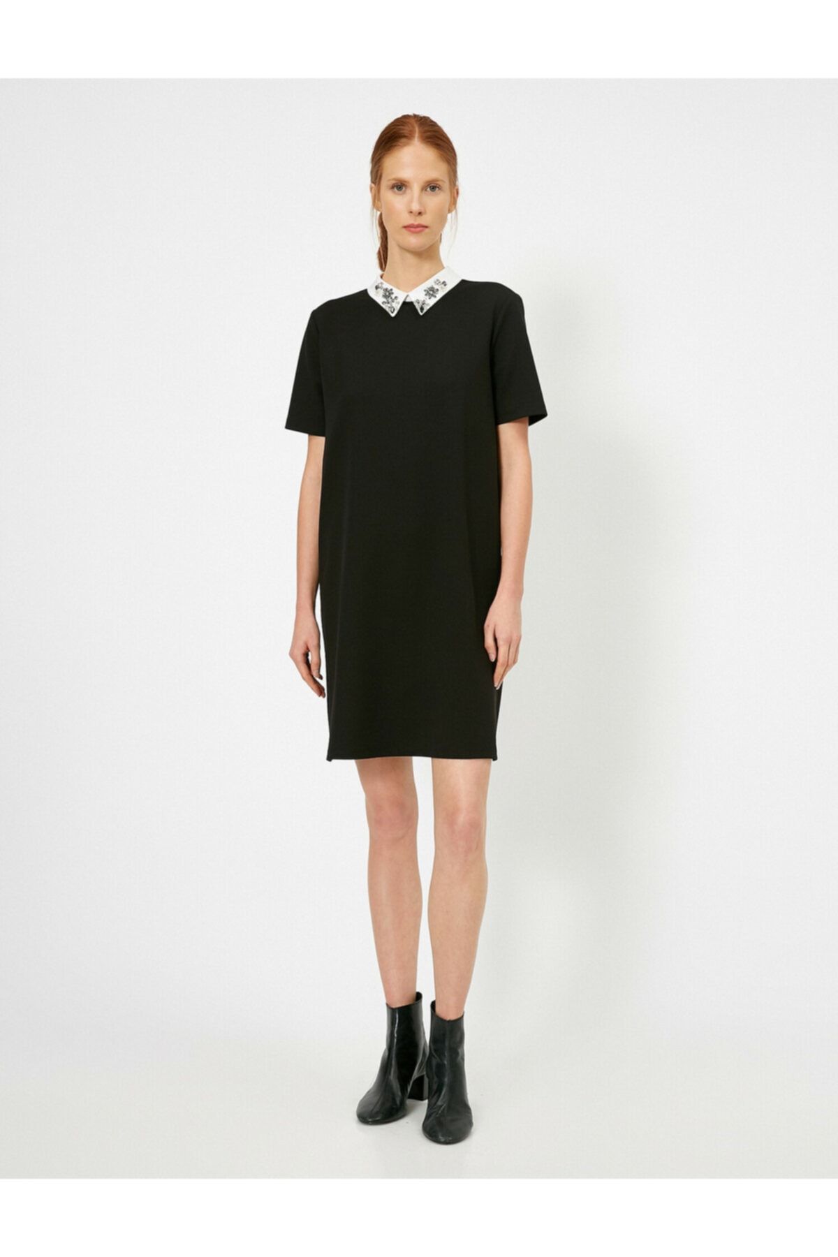 Koton Kadın Siyah Gömlek Yakali Mini Elbise
