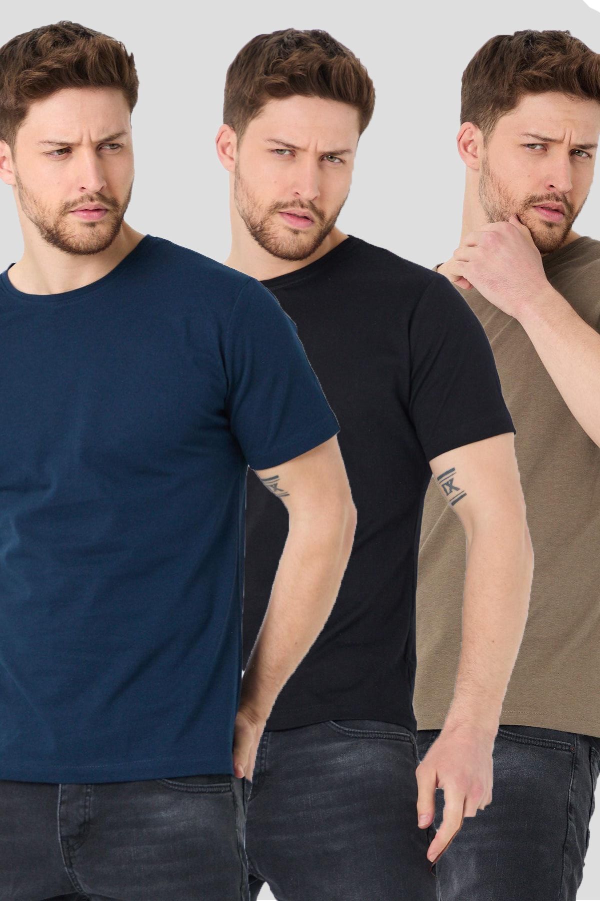 DAMGA JEANS Erkek 3'lü Basic Paket Slim Fit T-shirt