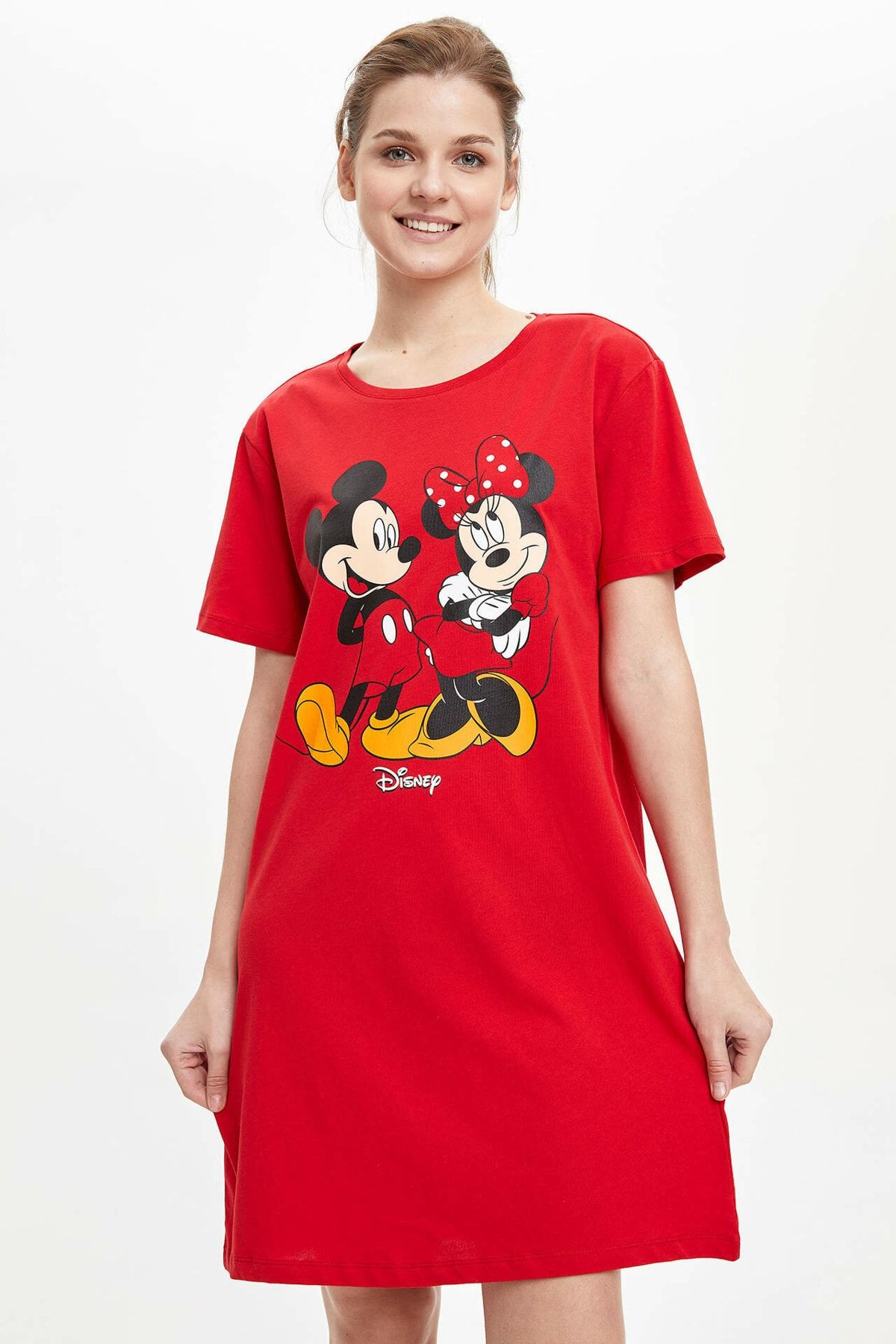 Defacto Kadın Kırmızı Mickey & Minnie Mouse Lisanslı Gecelik N0816AZ.20SP.RD70