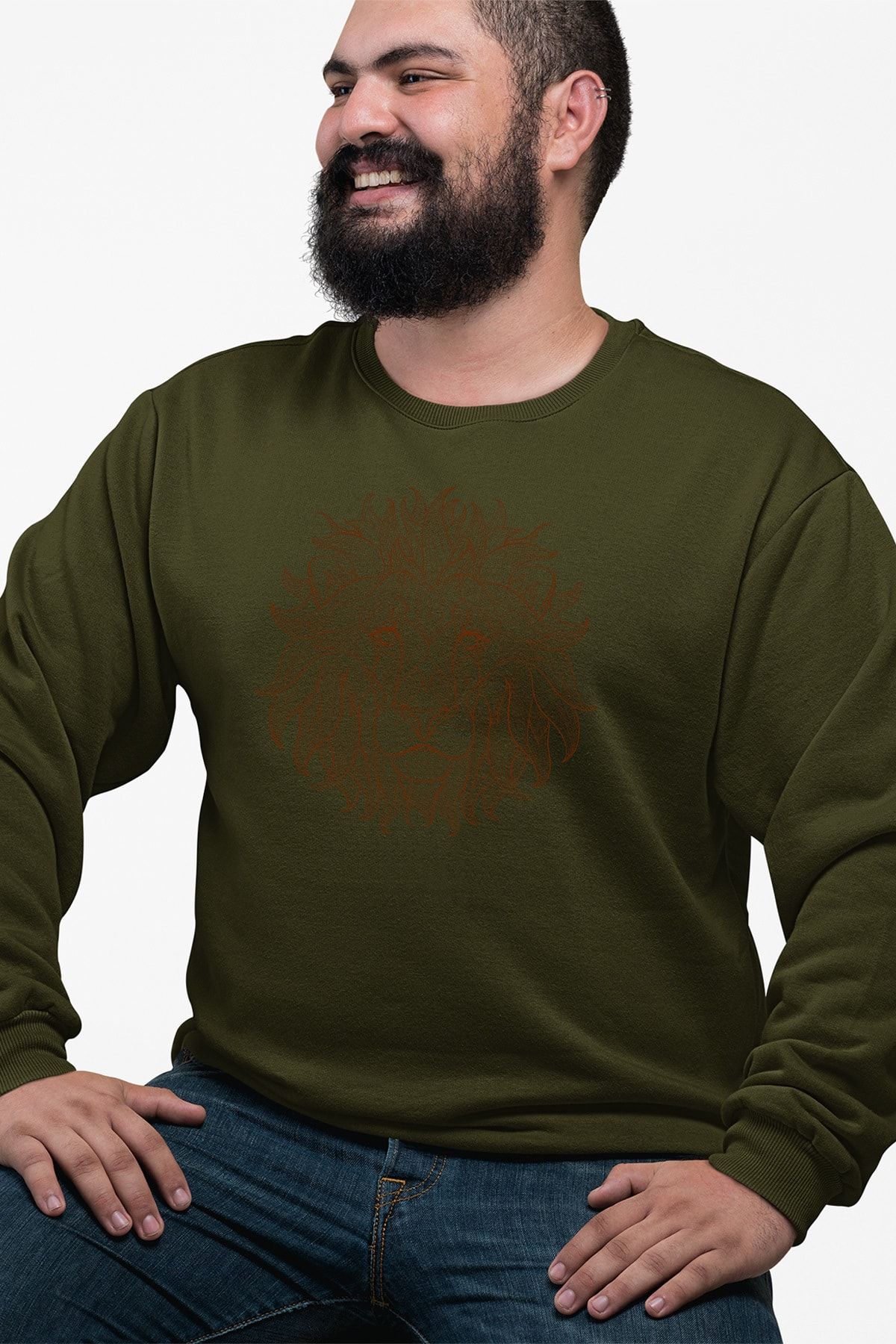 Angemiel Wear Motifli Aslan  Yeşil Erkek Sweatshirt