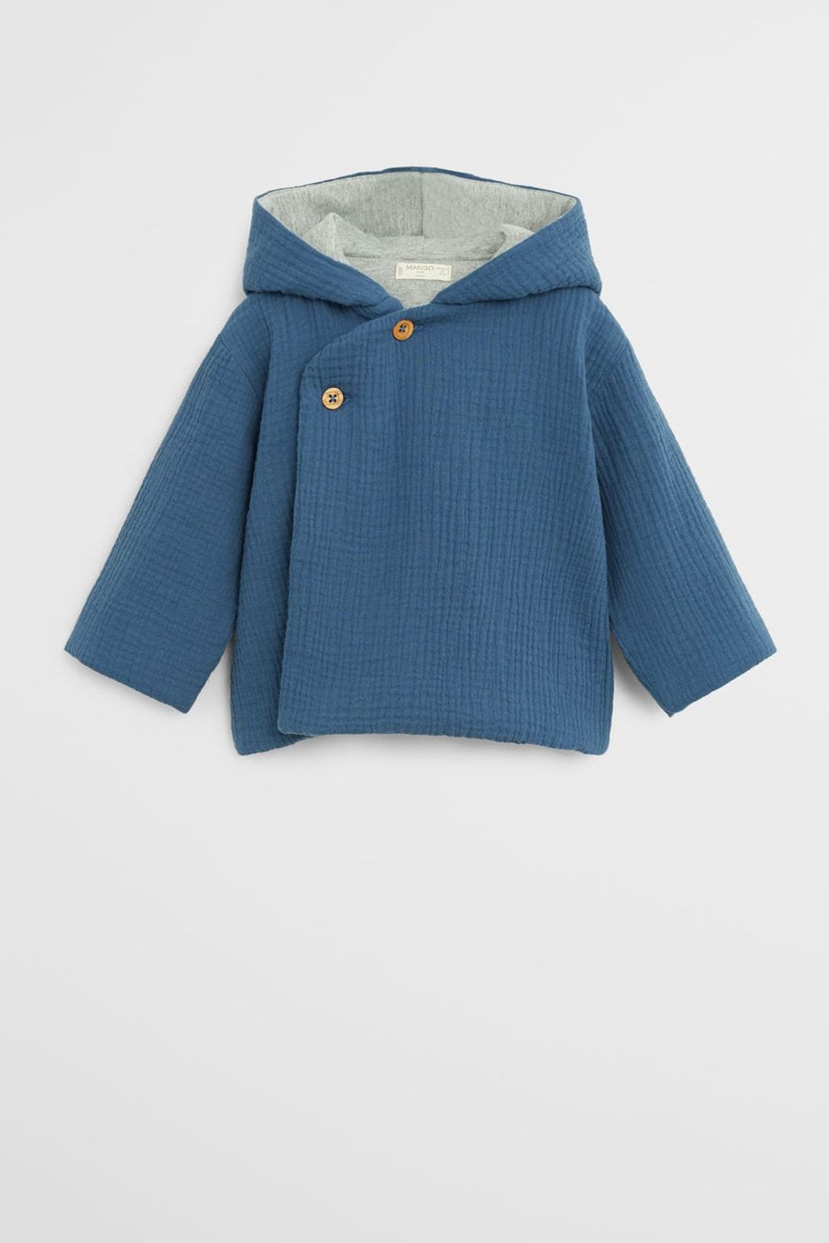 MANGO Baby Bebek Mavi Kapüşonlu Dokuma Palto