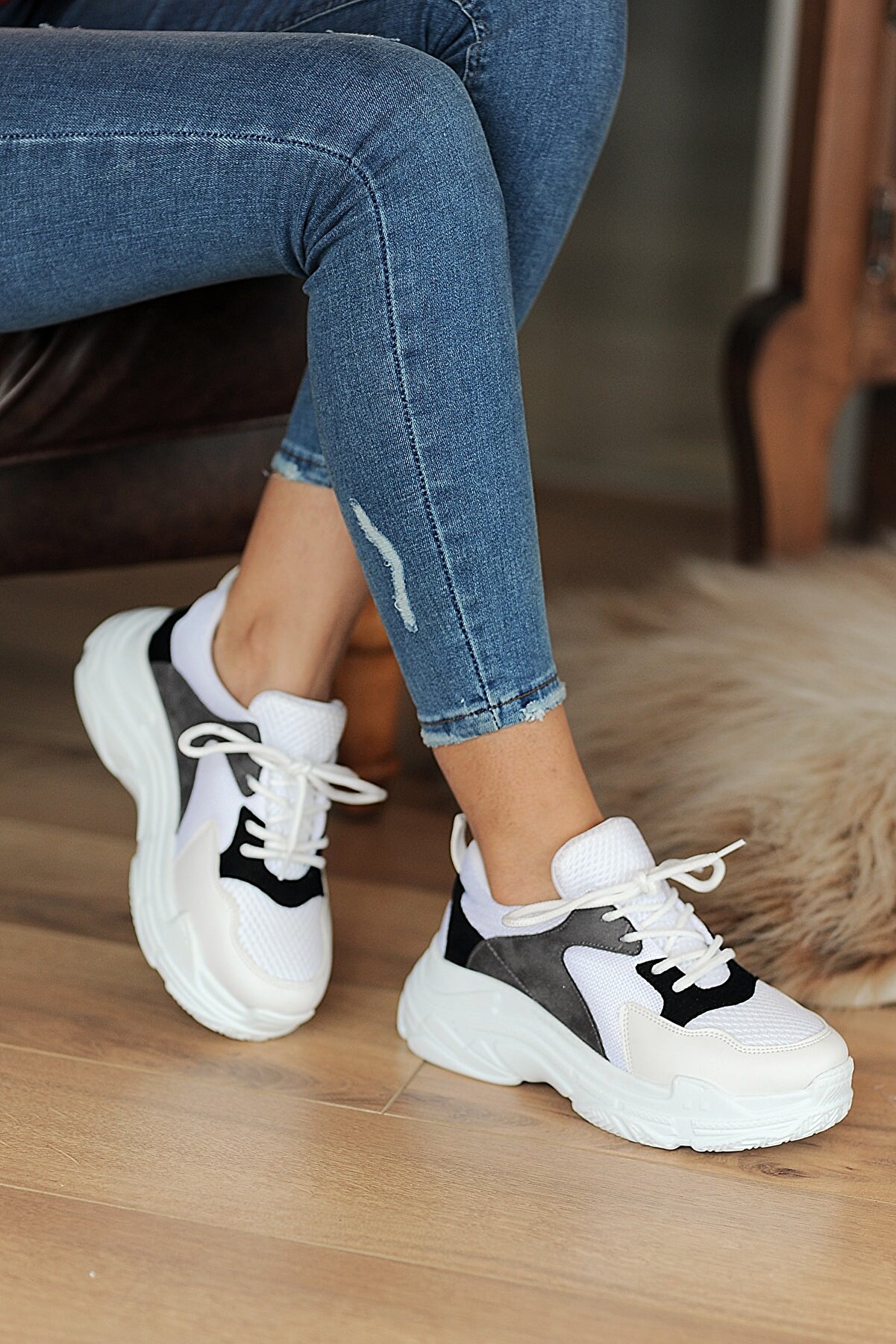 Pembe Potin Gri Beyaz Siyah Kadın Casual Ayakkabı A0806-20