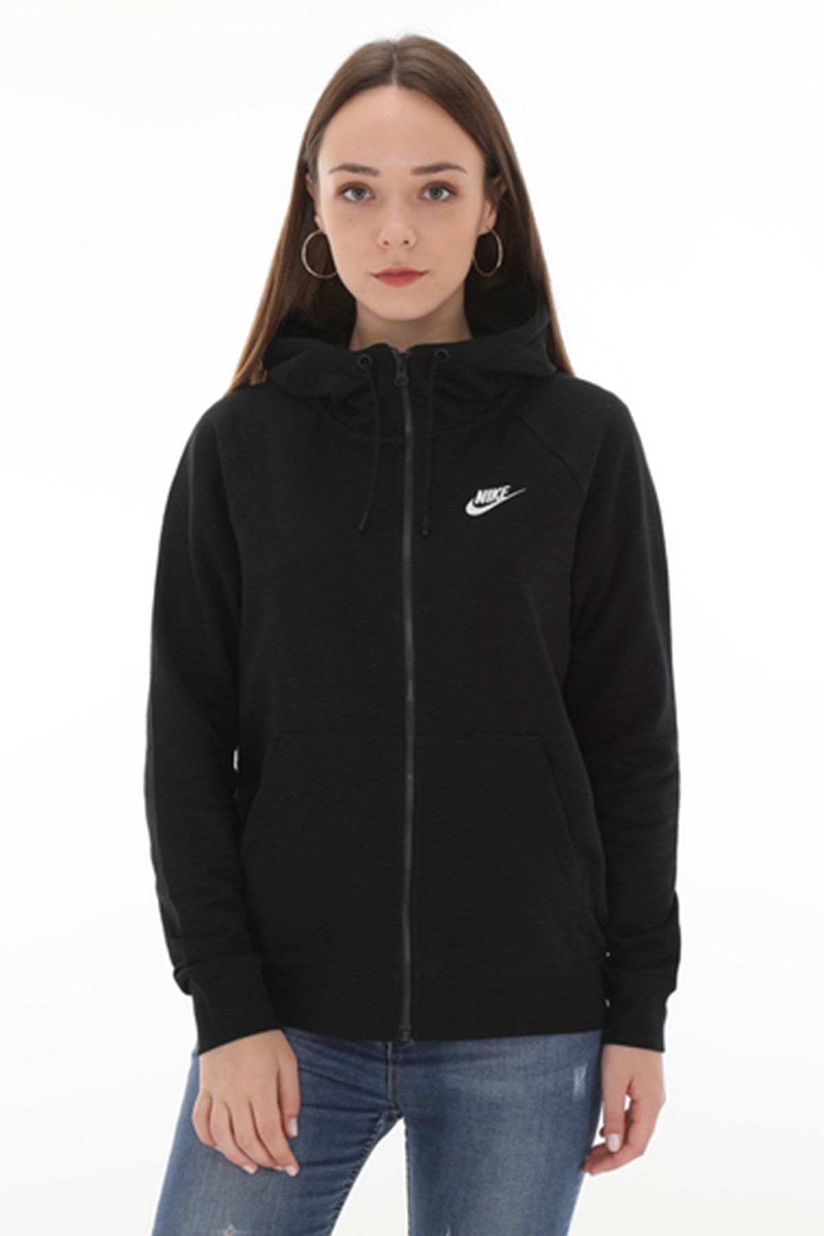 Nike Kadın Sweatshirt - Nsw Essntl Hoodie Fz Flc - BV4122-010