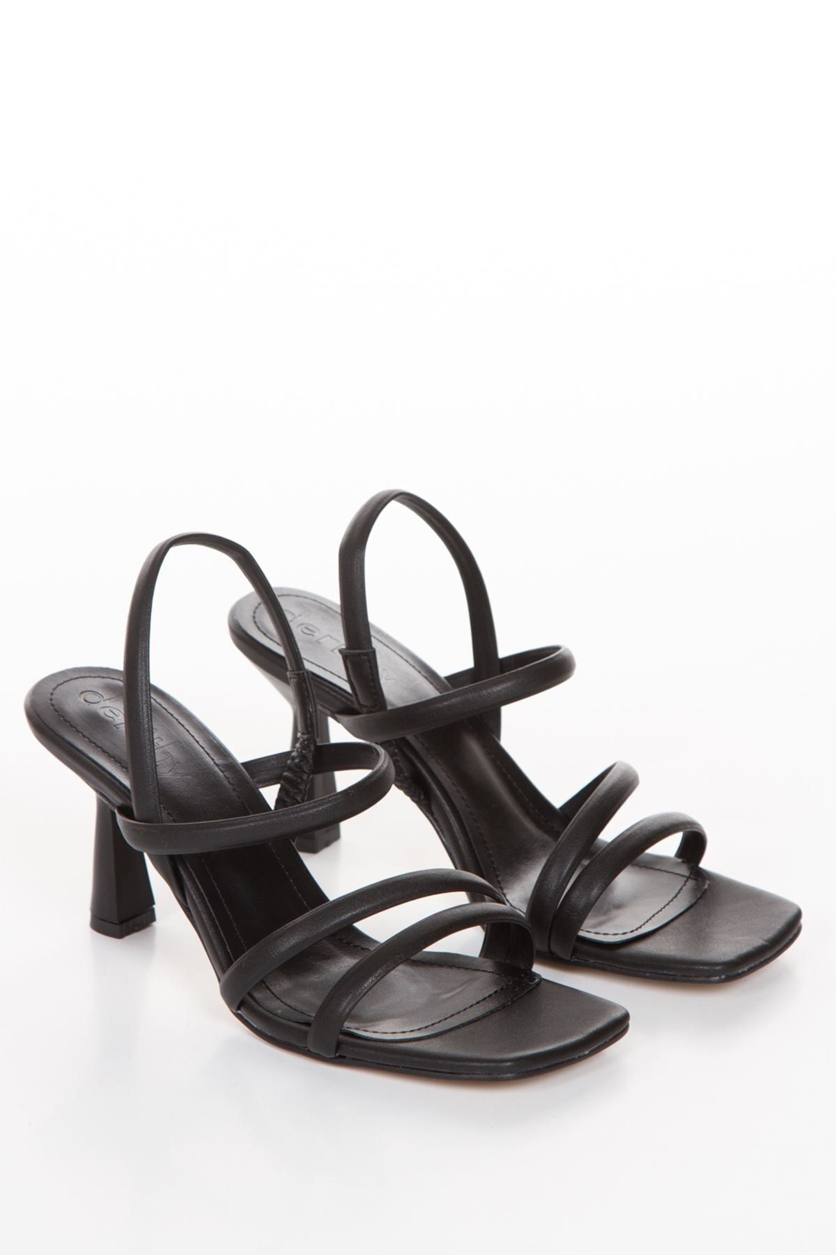 derithy Ince Topuklu Biyeli Lastikli Yazlık Sandalet Ayakkabı-byc2710-siyah