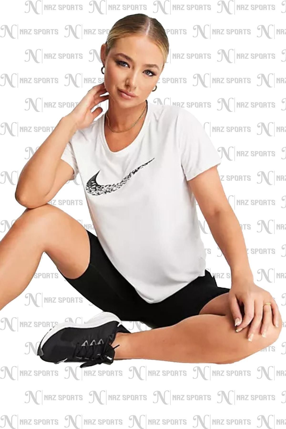 Nike Dri-Fit Swoosh Running Beyaz Kadın Standart Kesim Spor Tişört