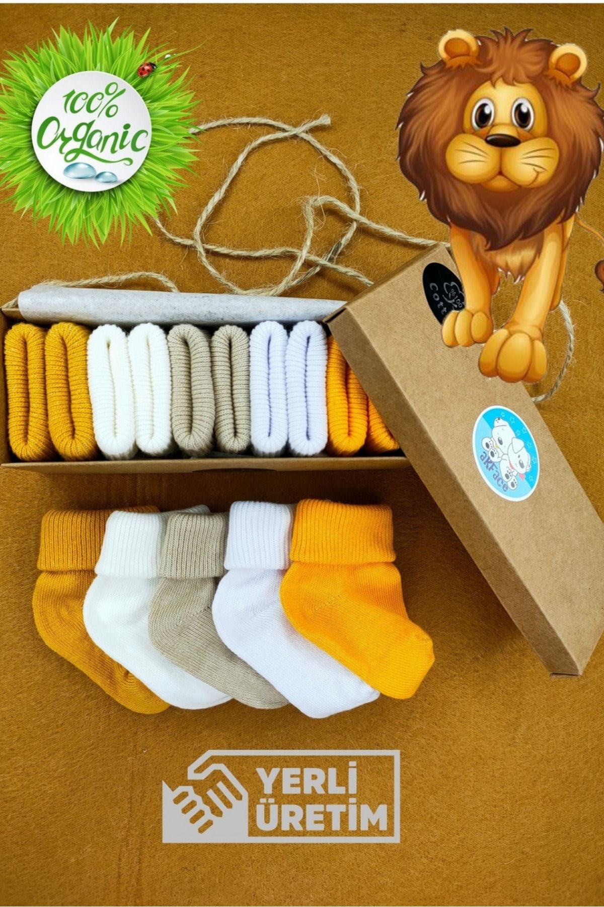 Akface Organik 5'l Kutulu Safari Renklerde Unisex Yeni Doğan Ve Bebek Çorabı 0-2 Yaş
