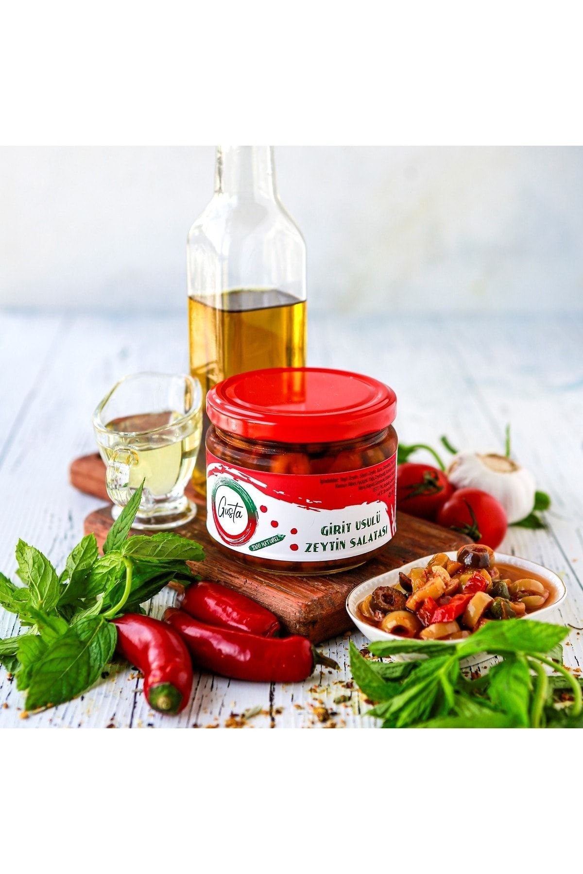 gusta Gurme - (2Lİ PAKET) Girit Usulü Zeytin Salatası - Yeşil Siyah Kahvaltılık Soslu Meze 300gr X 2