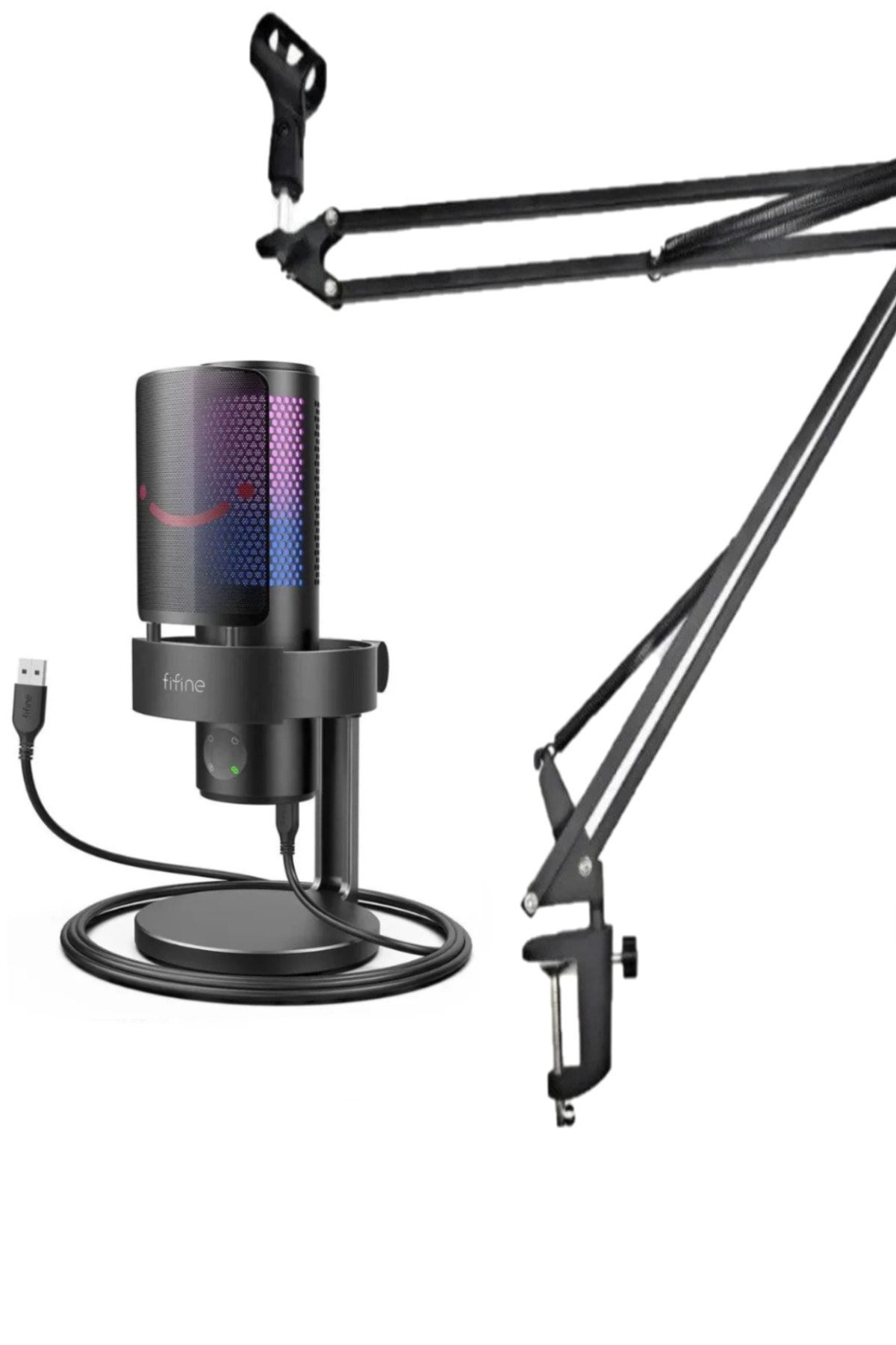 Fifine A9 Usb Rgb Oyuncu Yayıncı Bilgisayar Mikrofonu Cs1 Masa Tipi Mikrofon Stand (35X35)