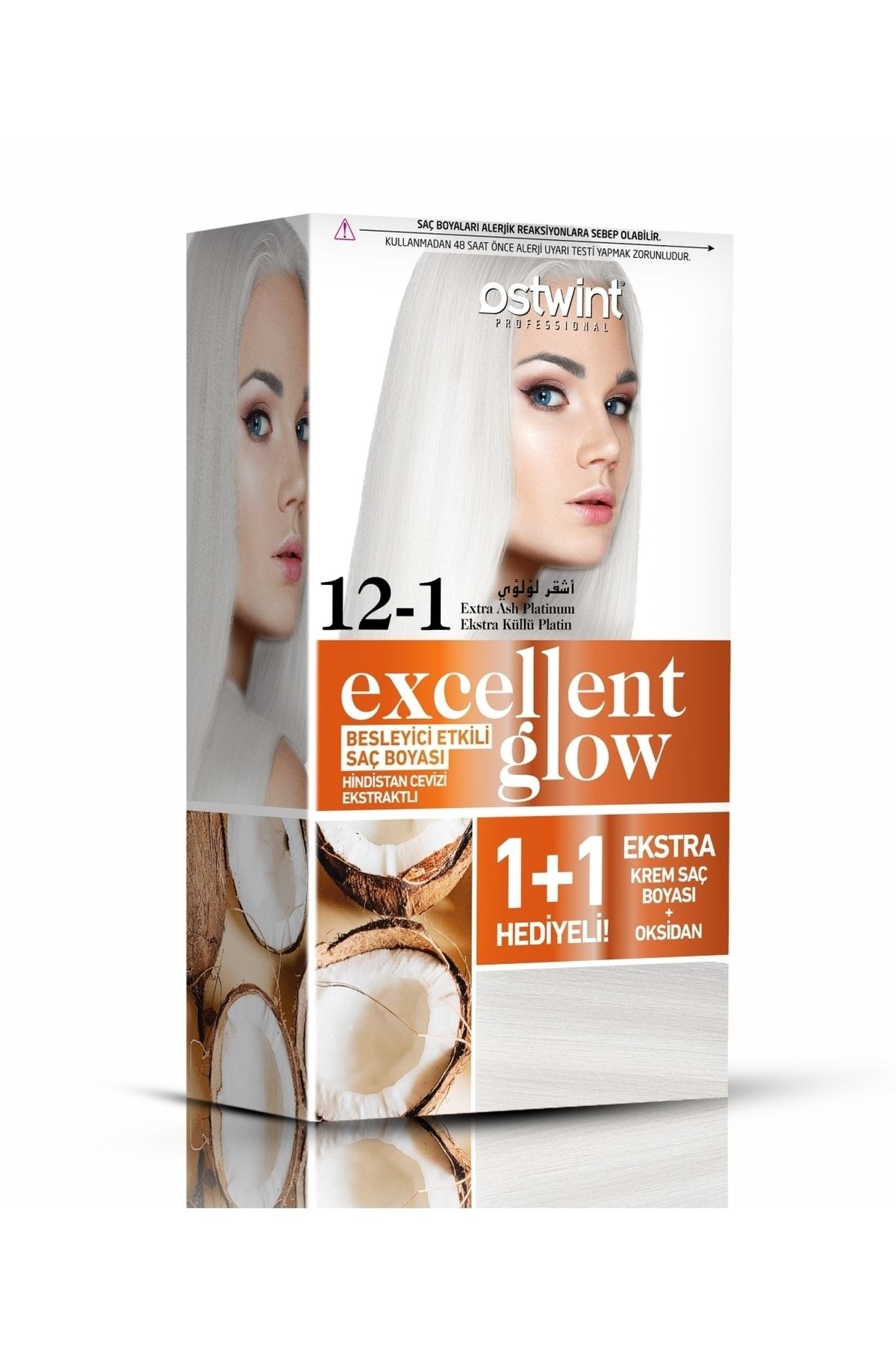 Ostwint Excellent Glow 1+1 Hediyeli Saç Boyası Seti No.12.1 Extra Küllü Platin
