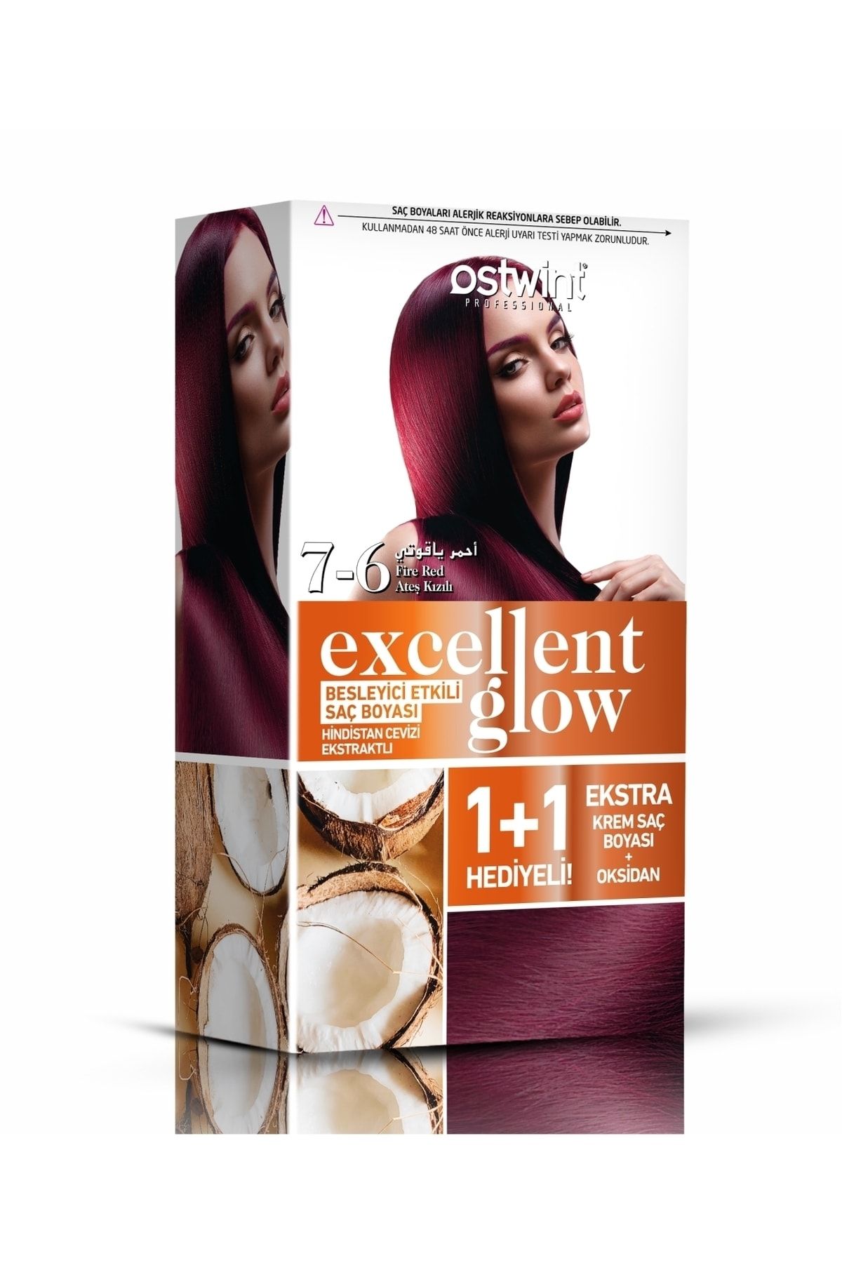 Ostwint Excellent Glow 1+1 Hediyeli Saç Boyası Seti No.7.6 Ateş Kızılı