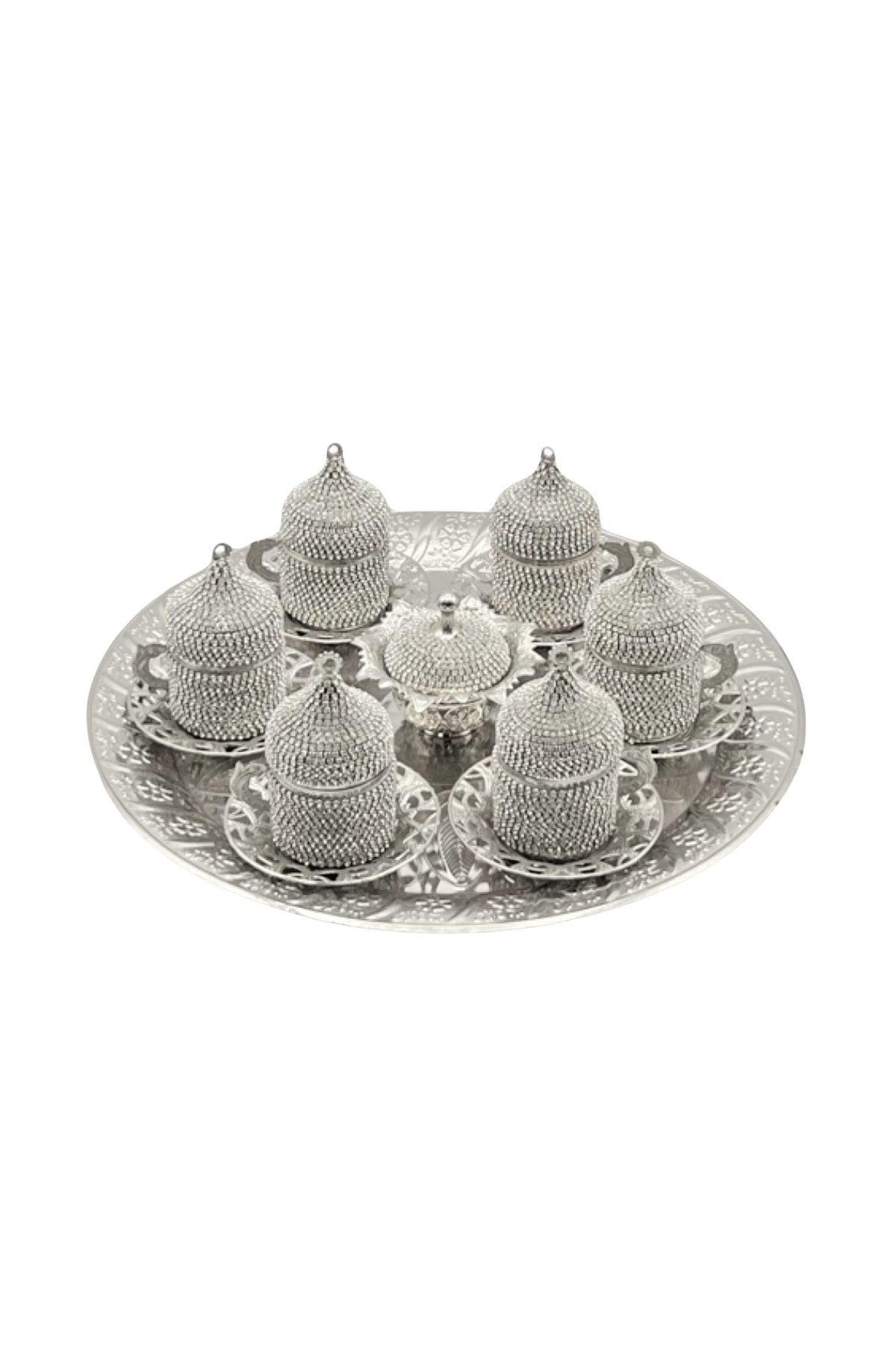 AKMETAL Swaroski Taşlı Gümüş 6'lı Kahve Fincan Takımı