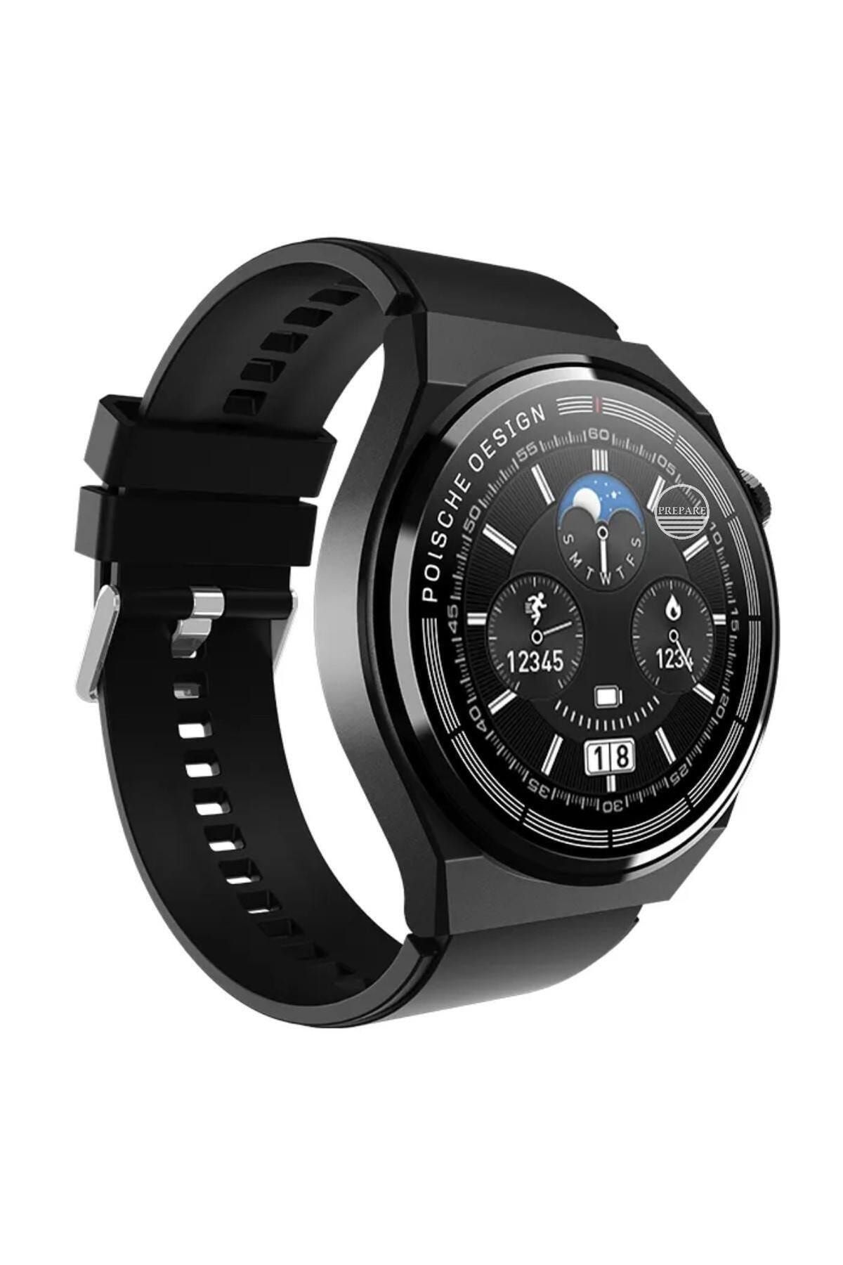 PREPARE 3GT MAX Smart Watch 1.45 inç P Design Siri Nfc Bluetooth Antrasit Siyah Akıllı Saat 3x Kordon