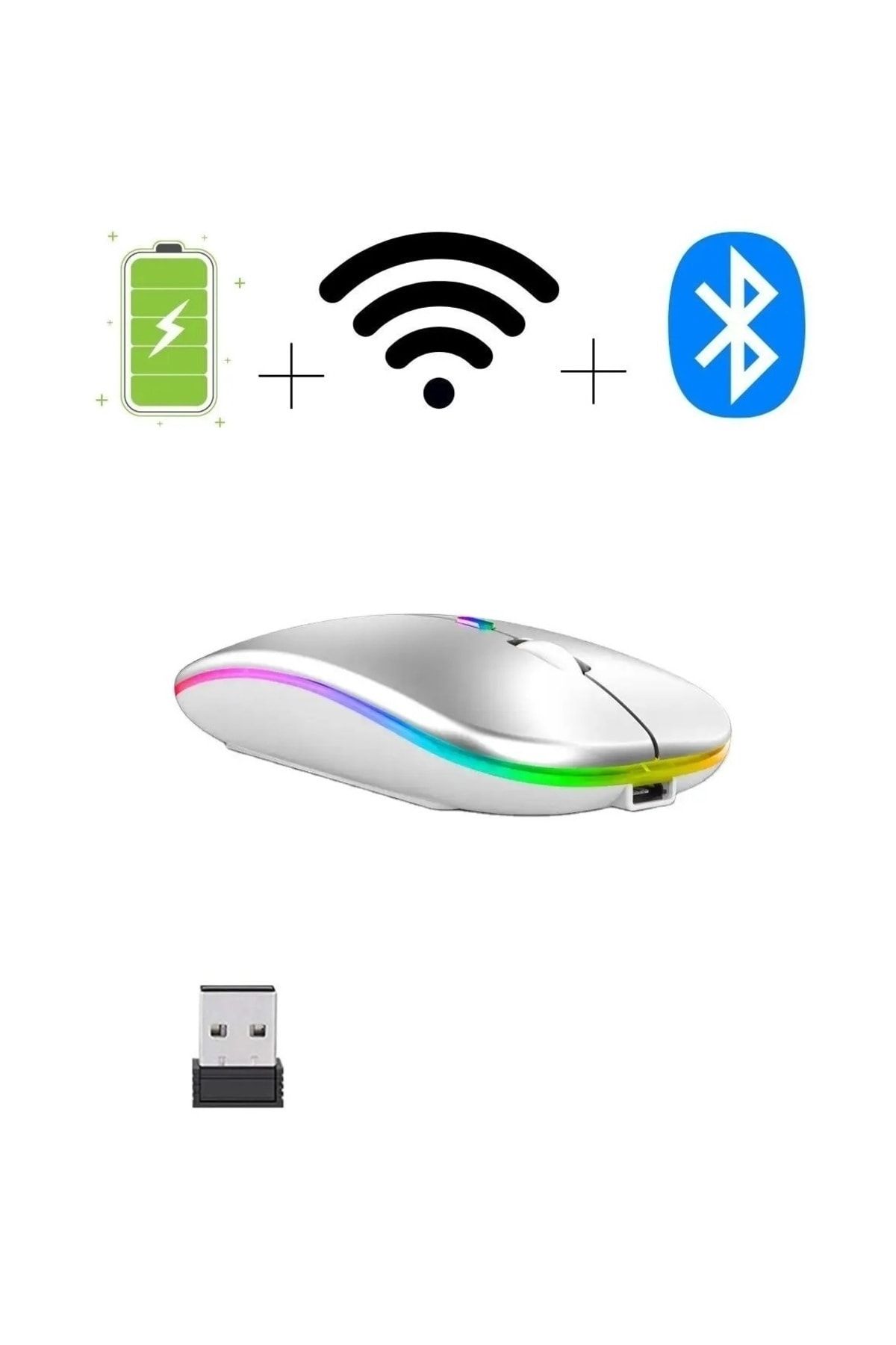 beboncool Çift Modlu Kablosuz Bluetooth Mouse Rgb Led Işık Şarj Edilebilir Sessiz Tıklama Mouse Fare