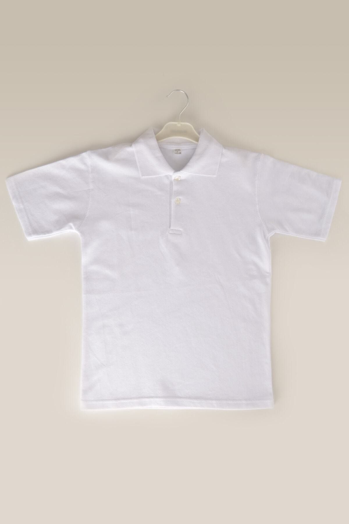ÇÖLBAY Unisex Çocuk Beyaz Polo Yaka Kısa Kol Düz Renk T-shirt