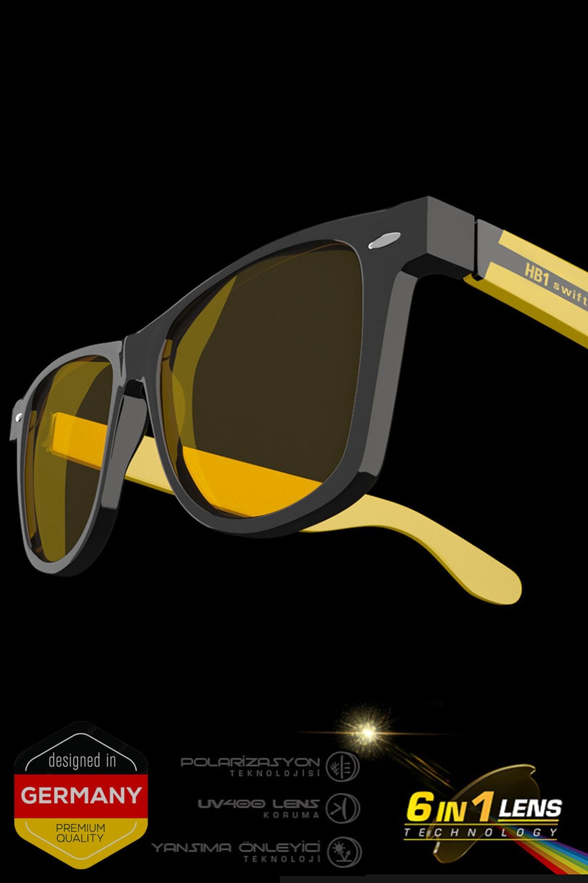 Heider Hb1 Swift Sarı Kasa Anti-glare Gece-gündüz Sürüş Gözlüğü - 6 Filtreli - Mavi Işık Korumalı