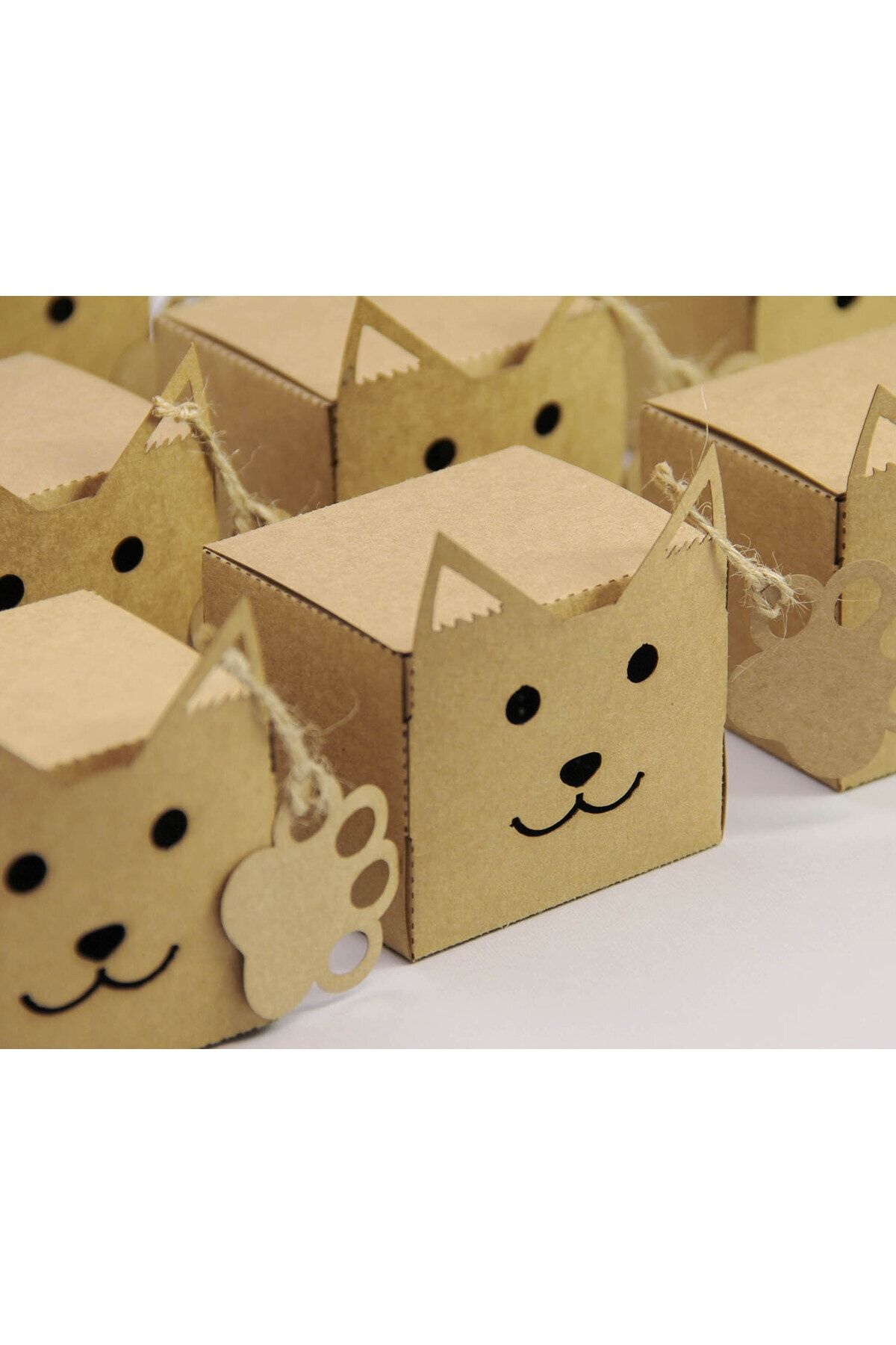 Tasarım Şeker Kedi Şekilli Kraft Karton Kutu - Hediyelik Mama Kutusu - 50 Adet