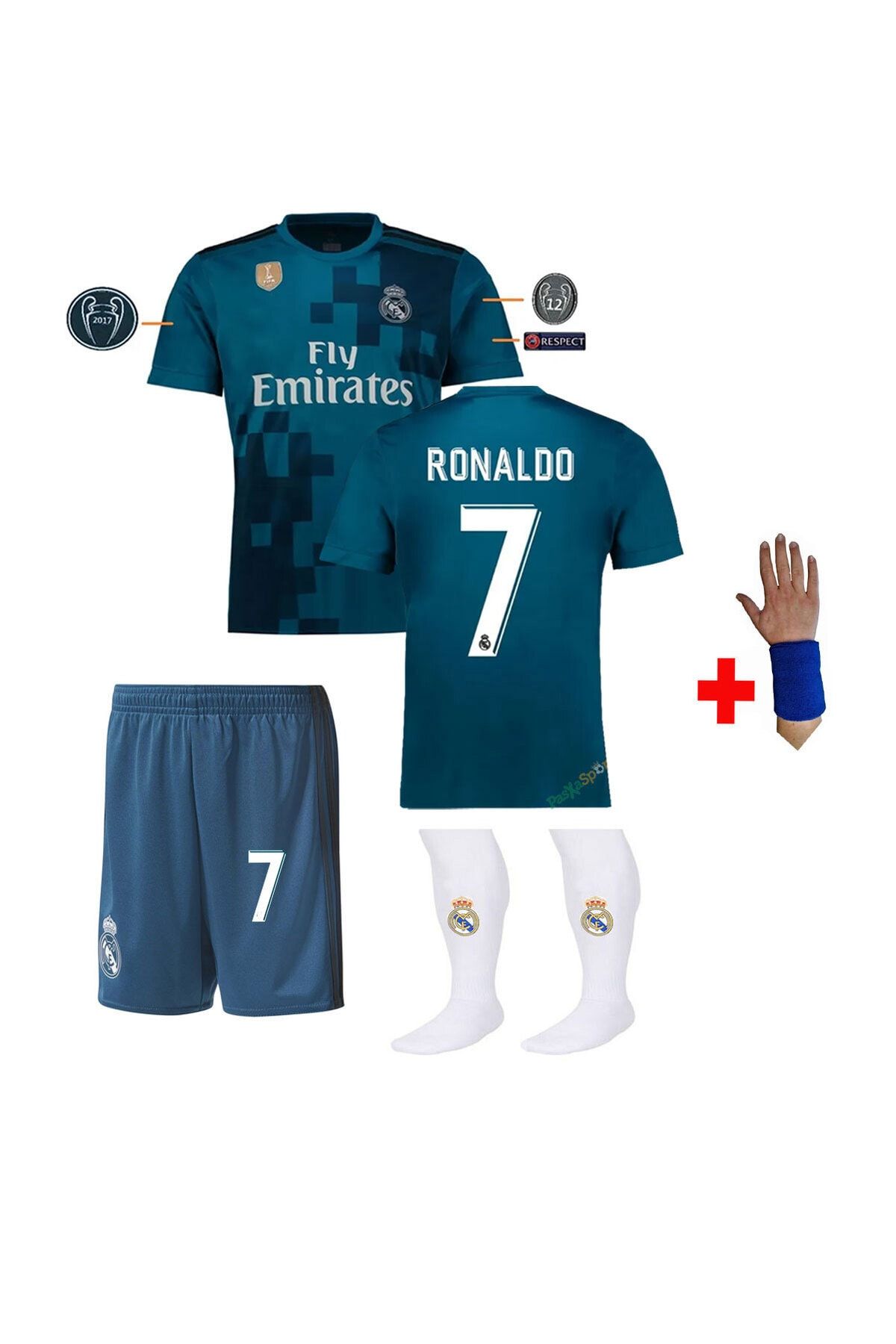 Pasxaspor 2018 Real Madrid Deplasman Ronaldo Çocuk Forması Şort Çorap Bileklik