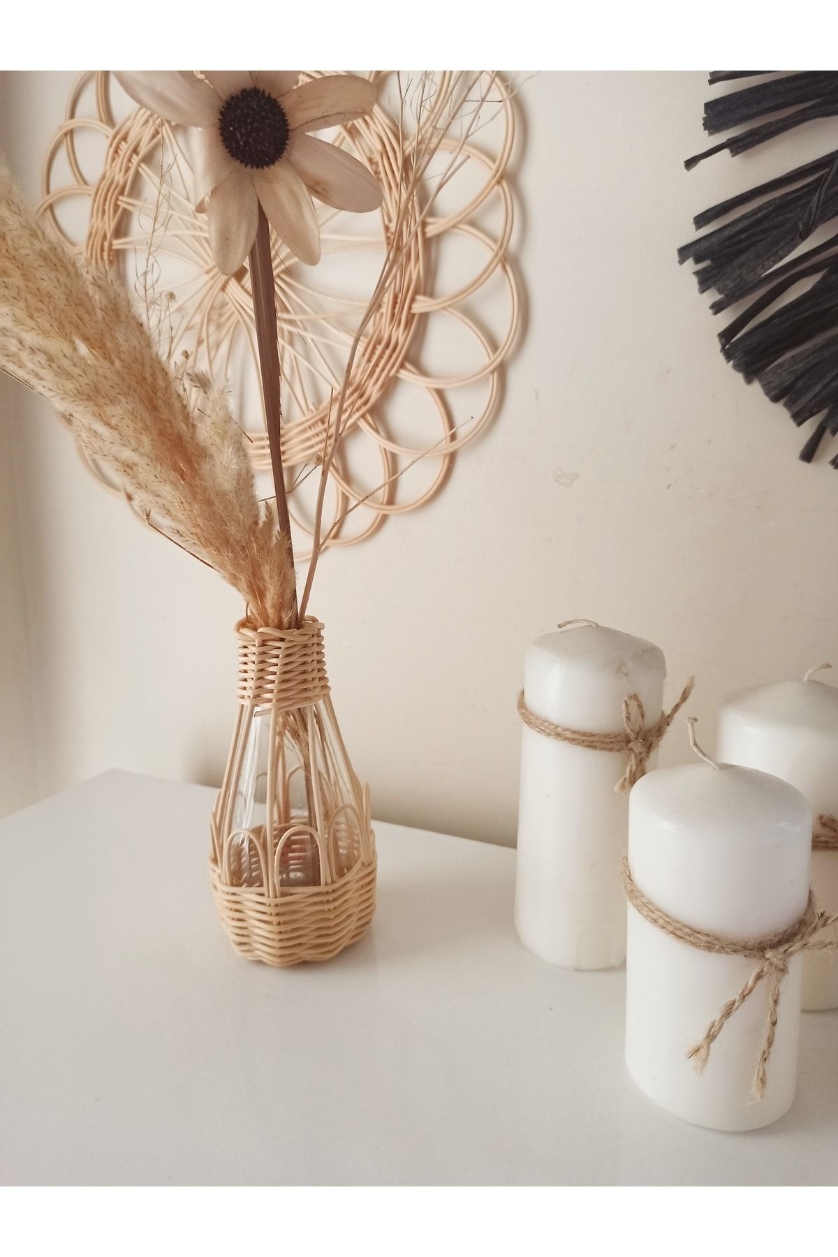gudelidekor hasır bambu rattan dekoratif vazo 15 cm