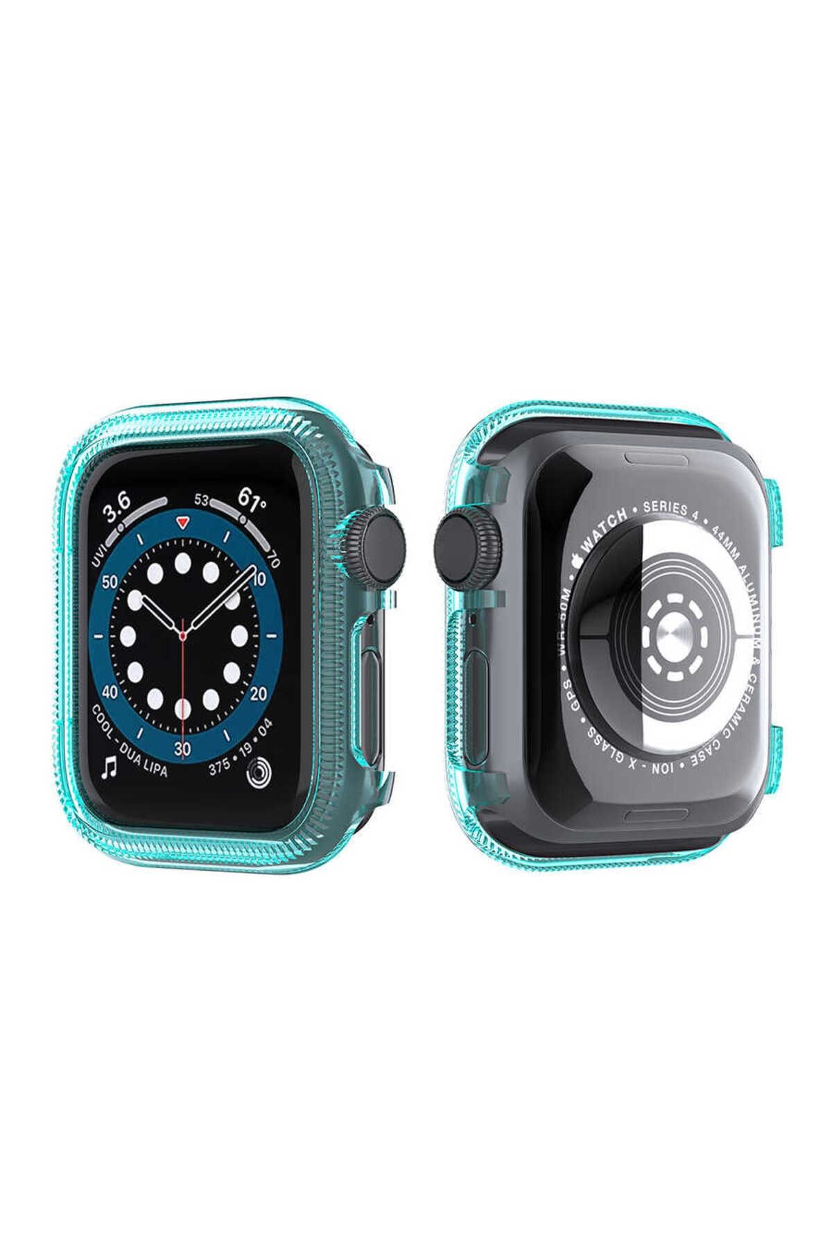 Gpack Apple Watch SE 44mm Kordon Önü Arkası Açık Renkli Silikon Mavi