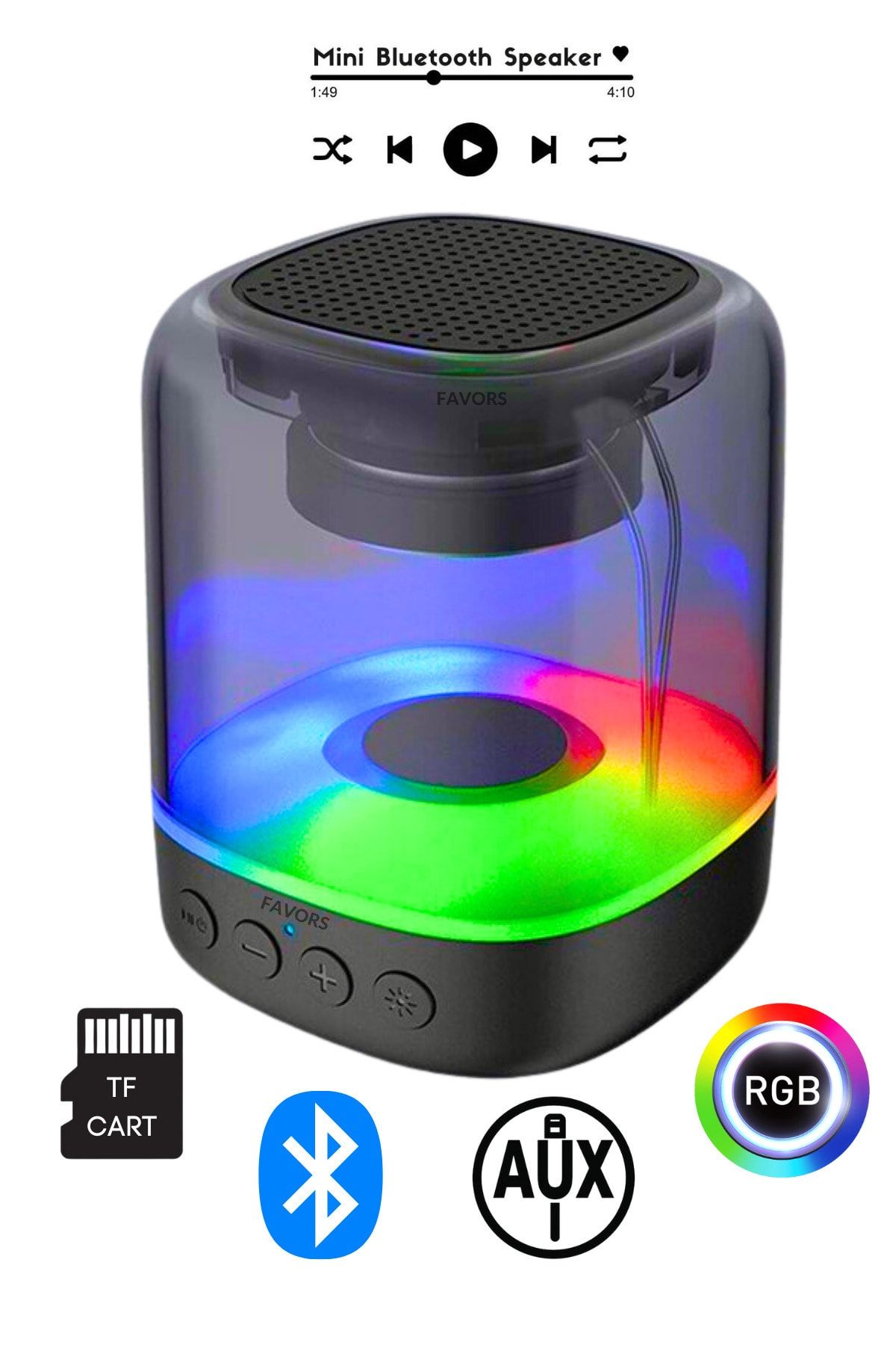 Favors Bluetooth Hoparlör Kablosuz Taşınabilir Ses Bombası Rgb Hoparlör Renkli Işıklı Kablosuz Hoparlör