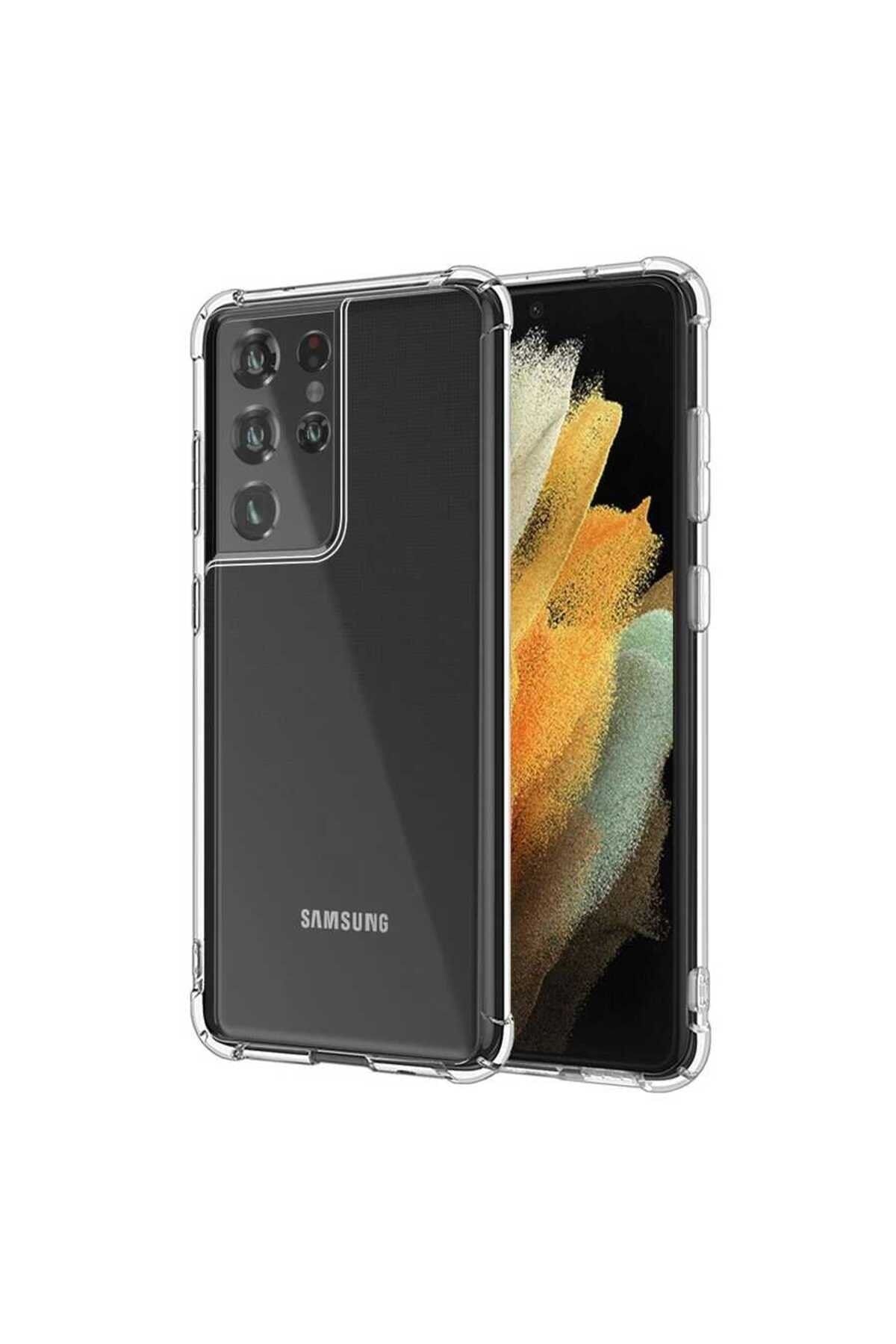 Techaks Samsung Galaxy S21 Ultra Kılıf Köşeleri Airbag'li Darbeye Dayanıklı Şeffaf Sert Kılıf Antishock