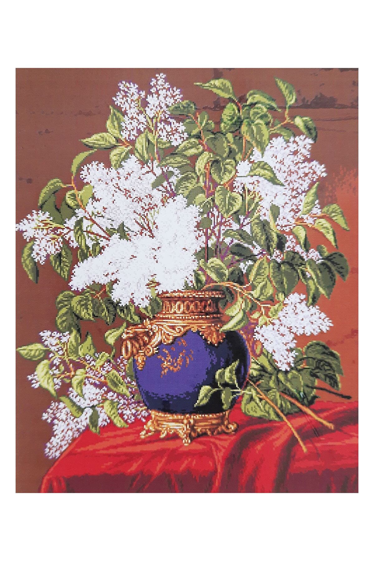 ElkaHobi Goblen Etamin İşleme Seti 40x50 cm Vazodaki Çiçekler Deseni