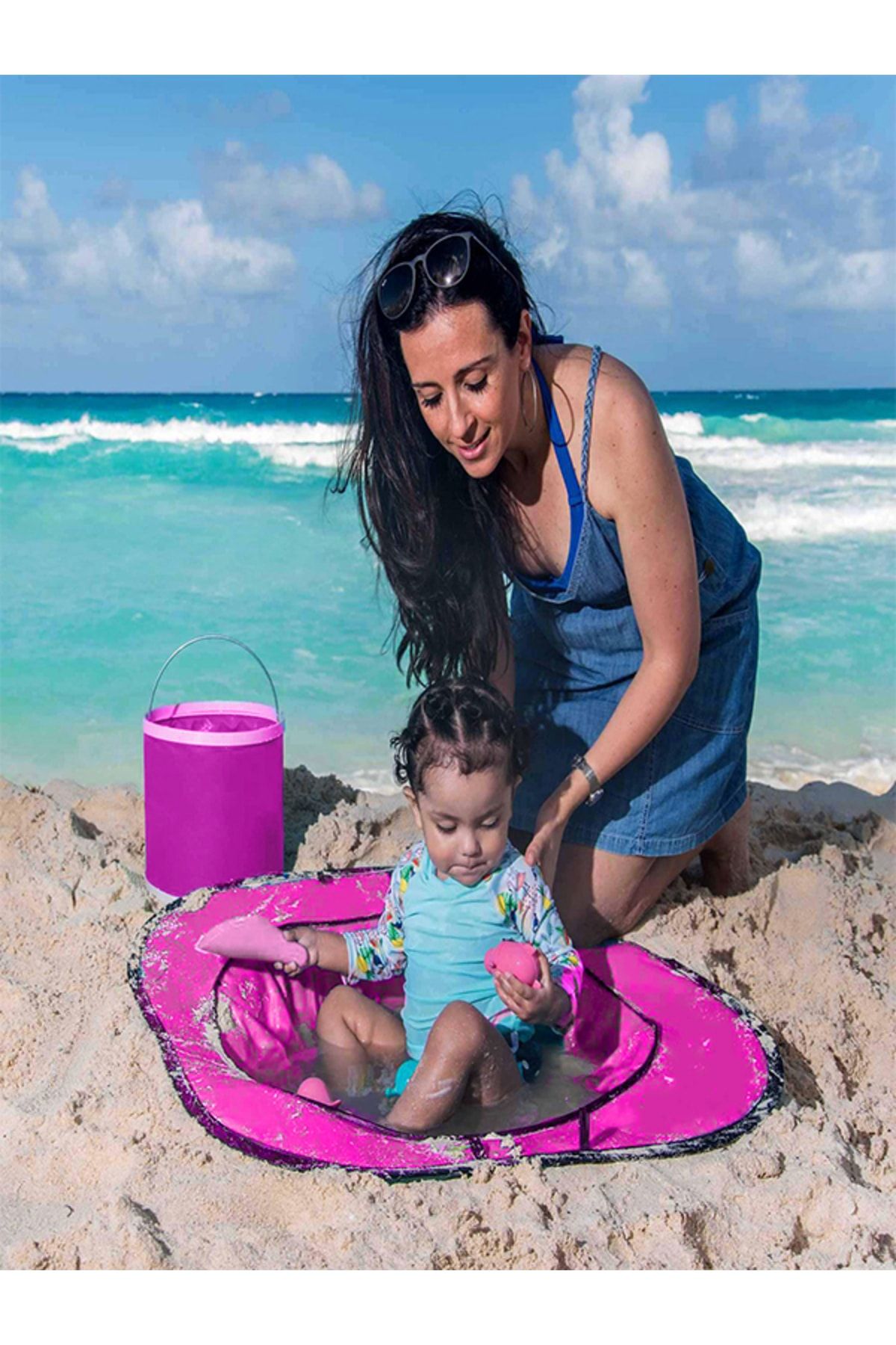 BYENS Deniz Oyuncakları Çocuk Plaj Havuzu Kurmalı Pembe Bebek Oyun Çadırlı Bebek Havuzu Deniz Havuzu