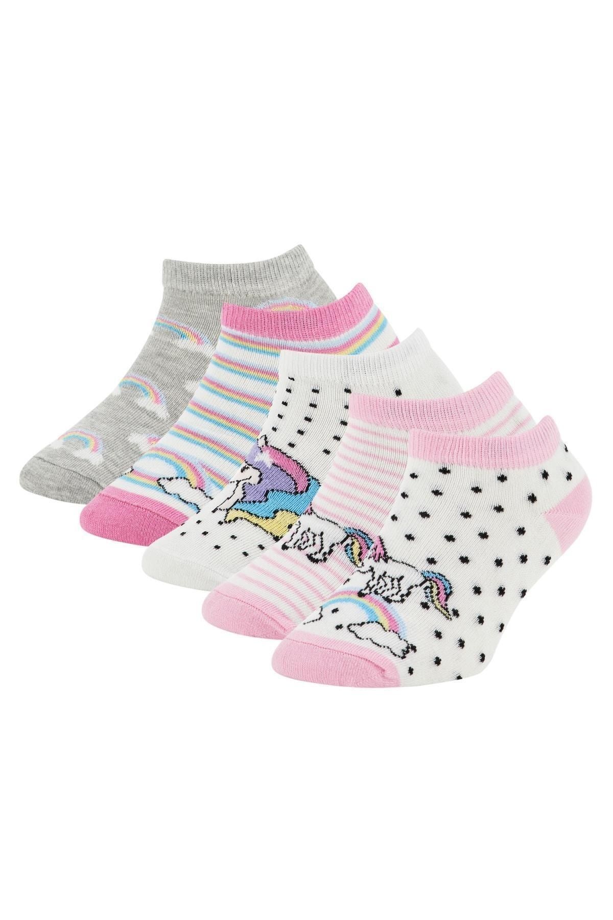 Defacto Kız Çocuk 5li Pamuklu Patik Çorap T7635a6ns