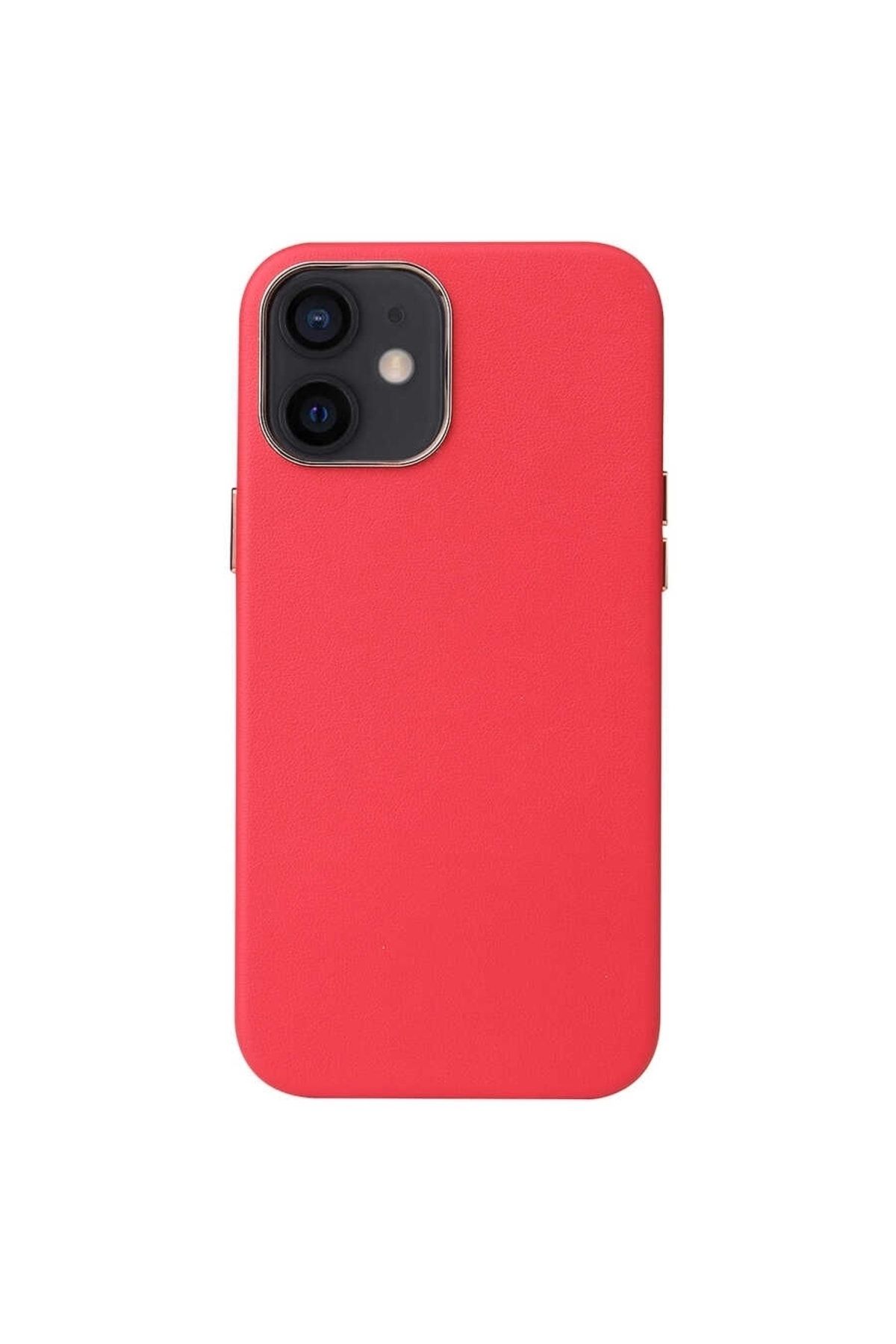 Gpack Apple iPhone 12 Mini Kılıf Eyzi Deri Silikon Lüx Tasarım Kırmızı