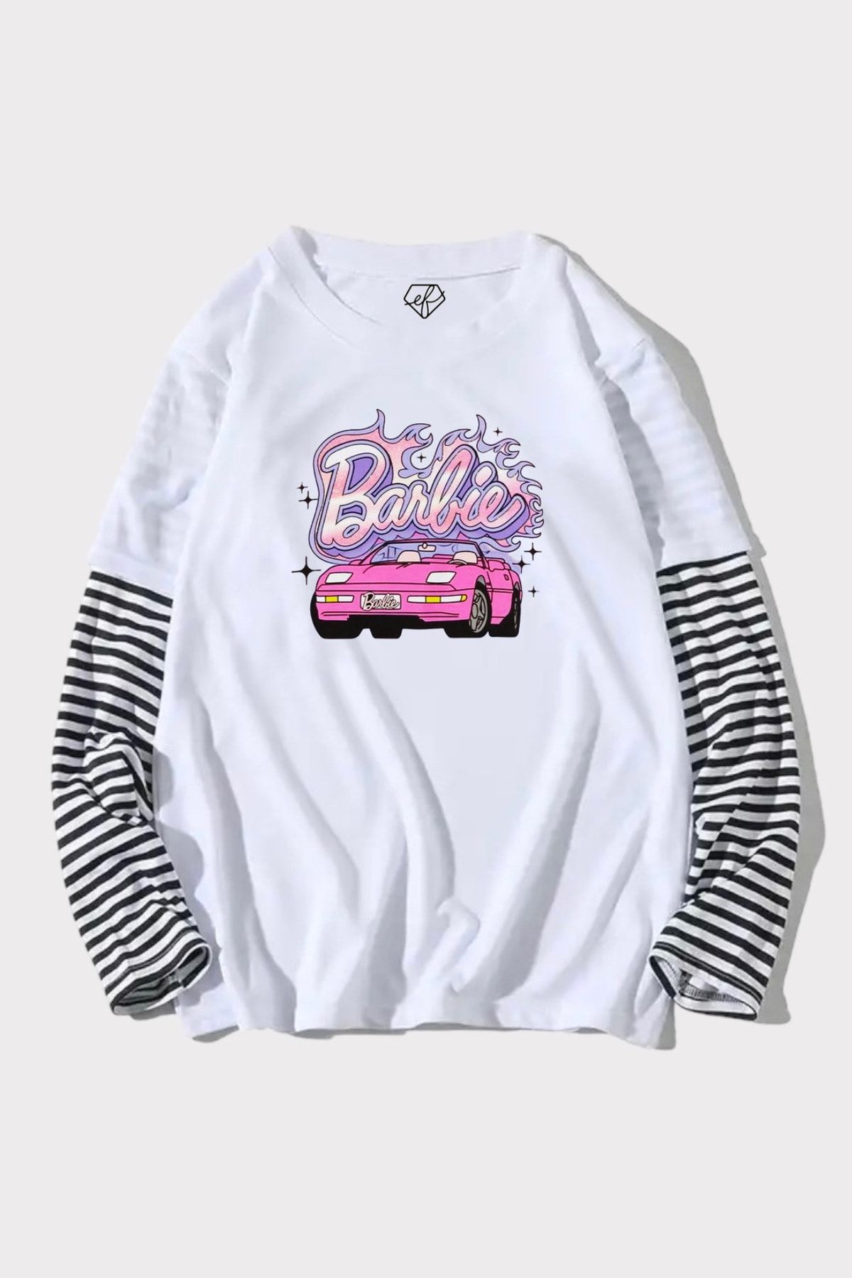 Ef Butik Beyaz Alev Barbie Araba Birleşik T-shirt
