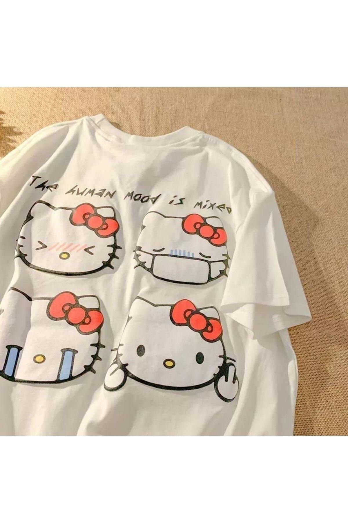 Hunors Sportswear & Company Hello Kitty Sick Emoji Beyaz Oversize (unisex) T-shirt