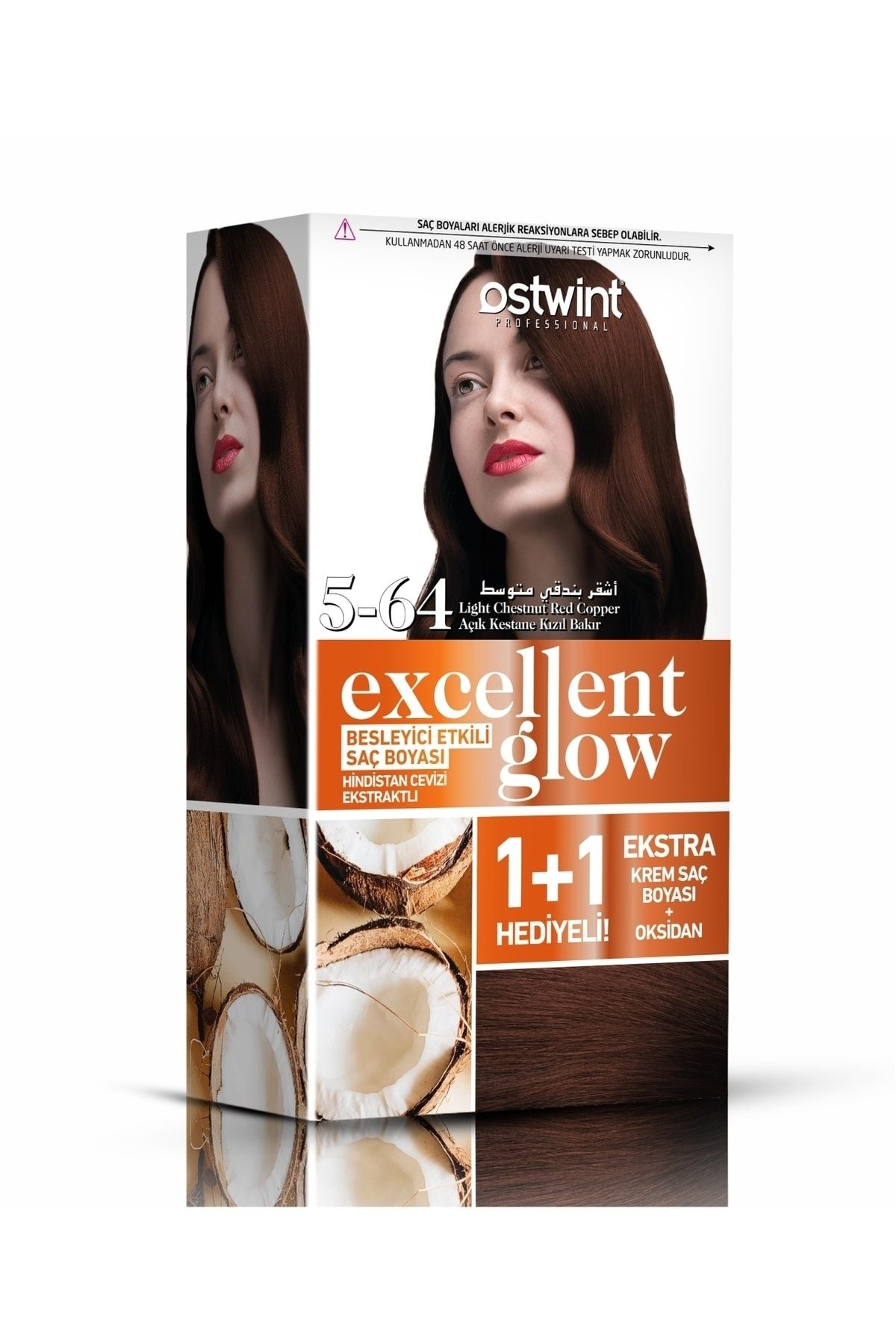 Ostwint Excellent Glow 1+1 Hediyeli Saç Boyası Seti No.5.64 Açık Kestane Kızıl Bakır