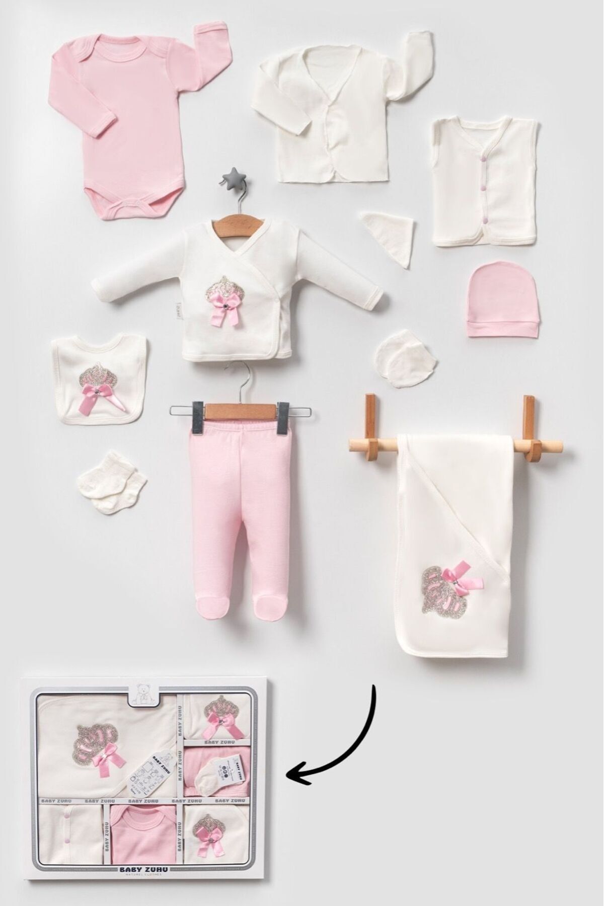 NEU KIDS Kutulu Kız Yenidoğan Bebek Kıyafetleri %100 Pamuklu Bebek Taşlı 11'li Hastane Çıkış Setleri